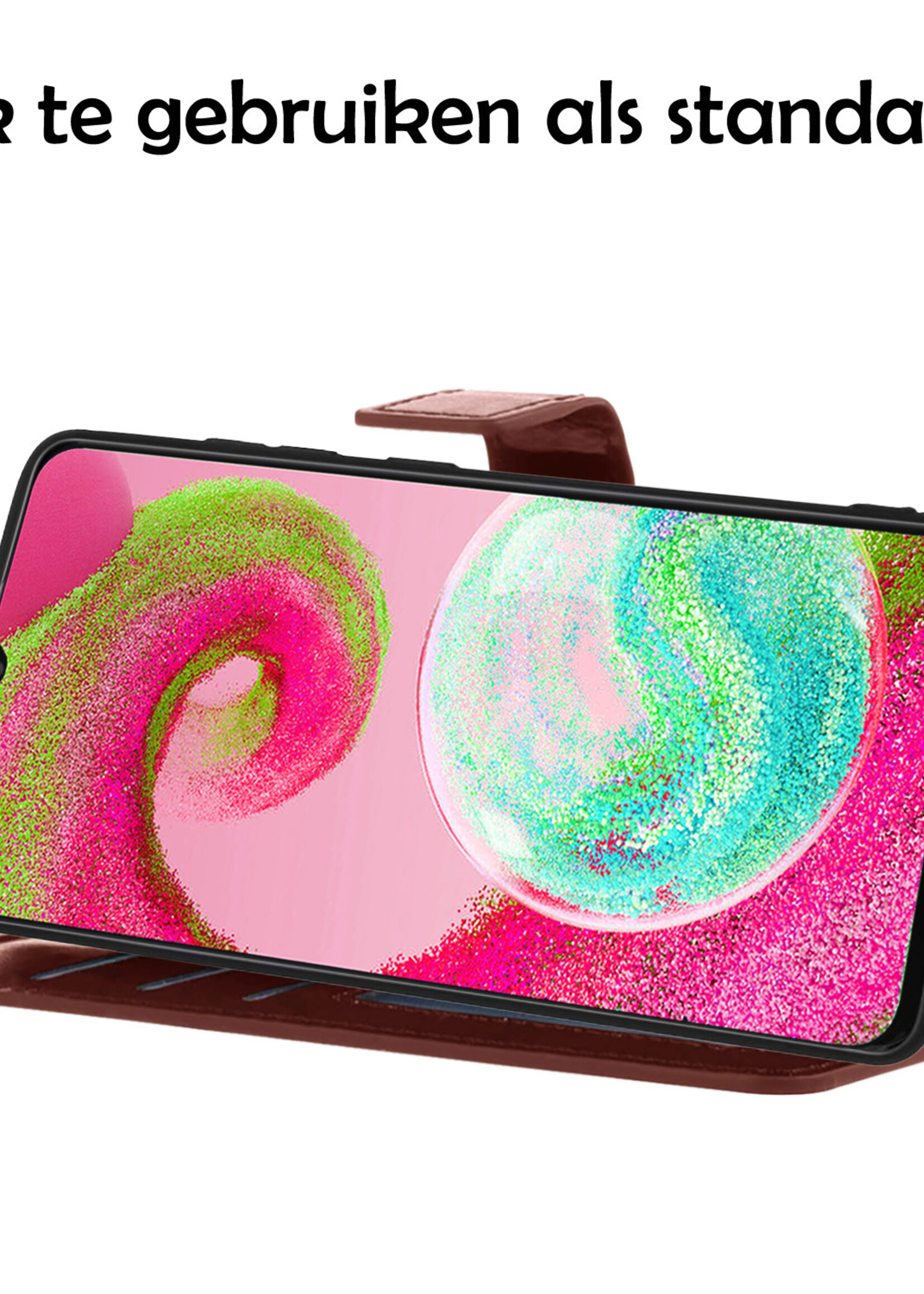 LUQ Hoesje Geschikt voor Samsung A04s Hoesje Book Case Hoes Wallet Cover Met Screenprotector - Hoes Geschikt voor Samsung Galaxy A04s Hoesje Bookcase Hoes - Bruin