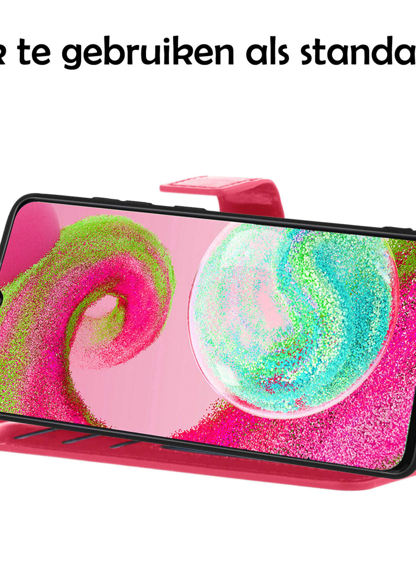 LUQ Hoesje Geschikt voor Samsung A04s Hoesje Book Case Hoes Wallet Cover Met Screenprotector - Hoes Geschikt voor Samsung Galaxy A04s Hoesje Bookcase Hoes - Donkerroze
