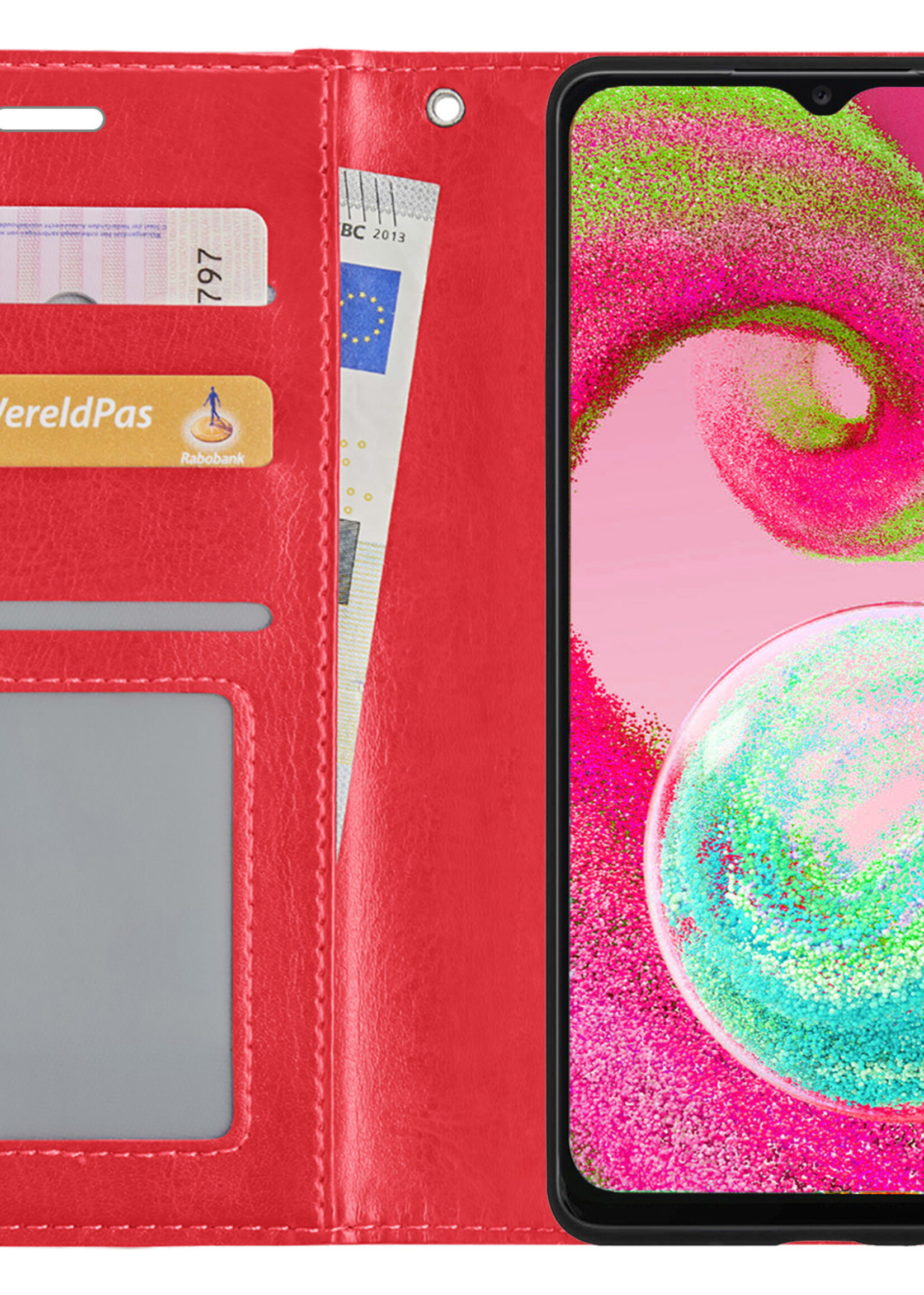 LUQ Hoesje Geschikt voor Samsung A04s Hoesje Book Case Hoes Wallet Cover Met Screenprotector - Hoes Geschikt voor Samsung Galaxy A04s Hoesje Bookcase Hoes - Rood