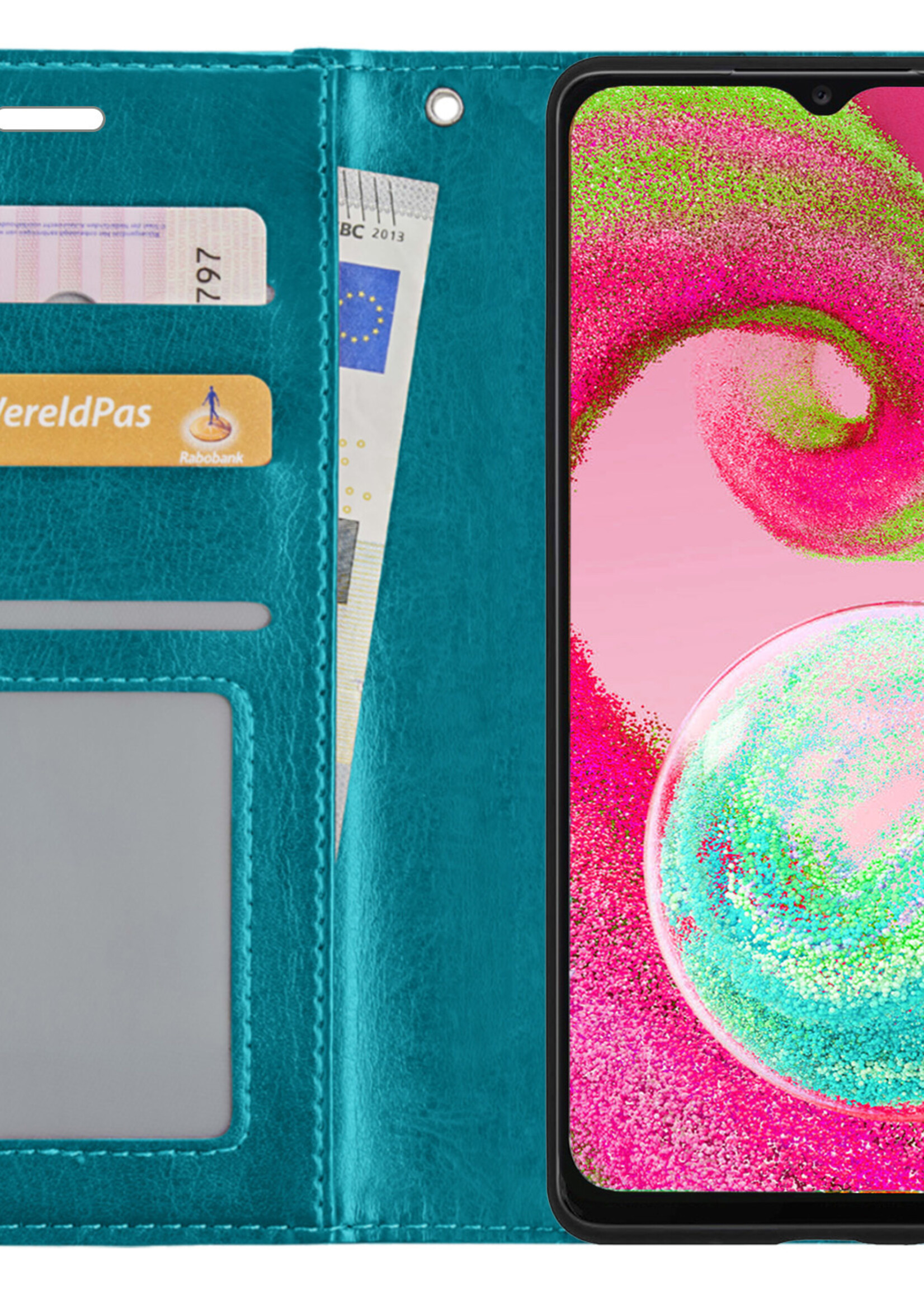 LUQ Hoesje Geschikt voor Samsung A04s Hoesje Book Case Hoes Wallet Cover Met Screenprotector - Hoes Geschikt voor Samsung Galaxy A04s Hoesje Bookcase Hoes - Turquoise