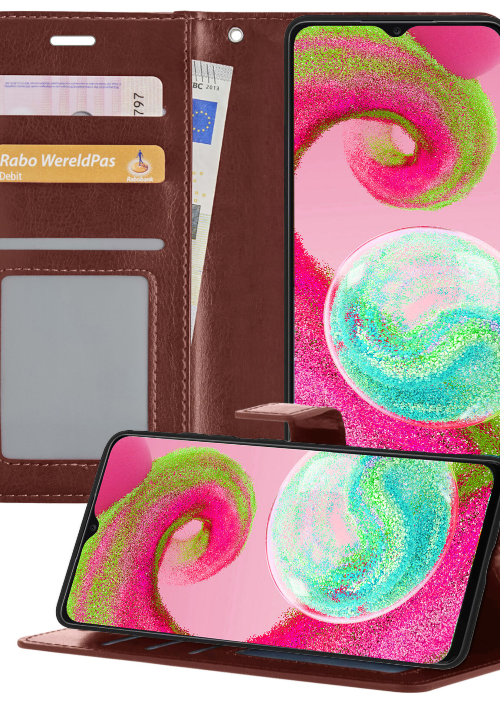 LUQ Hoesje Geschikt voor Samsung A04s Hoesje Book Case Hoes Wallet Cover - Hoes Geschikt voor Samsung Galaxy A04s Hoesje Bookcase Hoes - Bruin