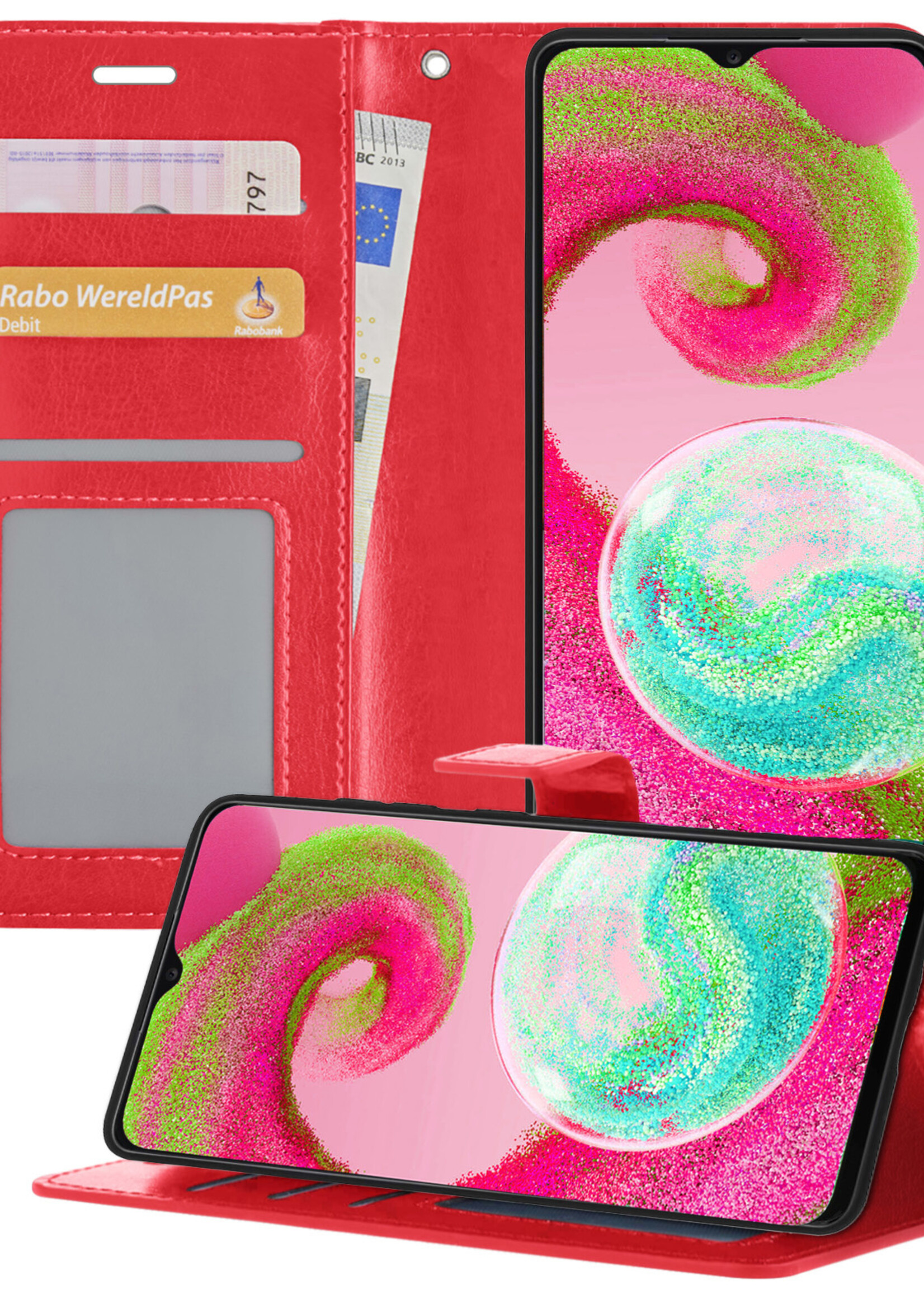 LUQ Hoesje Geschikt voor Samsung A04s Hoesje Book Case Hoes Wallet Cover - Hoes Geschikt voor Samsung Galaxy A04s Hoesje Bookcase Hoes - Rood