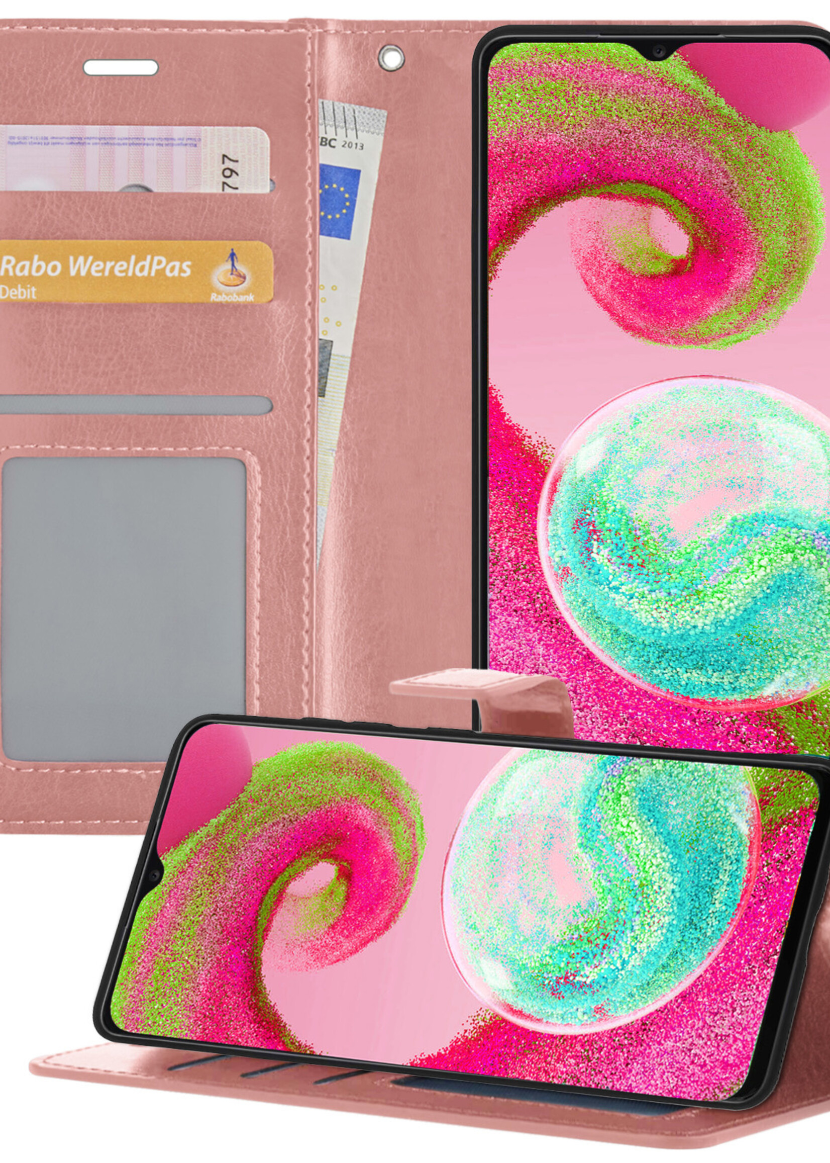 LUQ Hoesje Geschikt voor Samsung A04s Hoesje Book Case Hoes Wallet Cover - Hoes Geschikt voor Samsung Galaxy A04s Hoesje Bookcase Hoes - Rosé goud