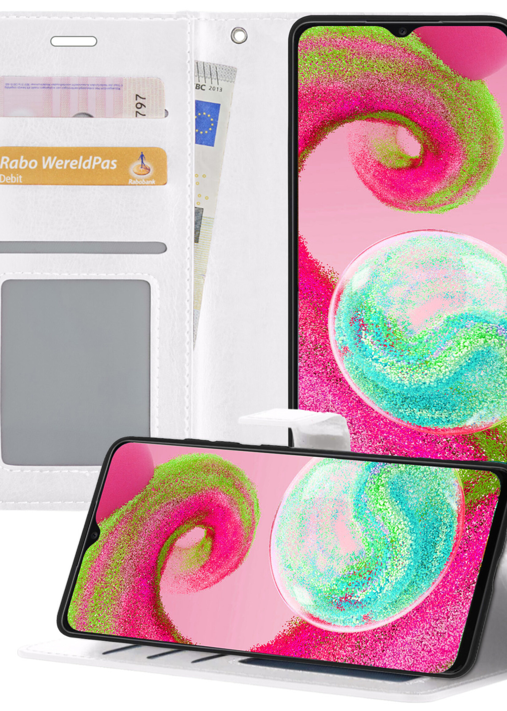 LUQ Hoesje Geschikt voor Samsung A04s Hoesje Book Case Hoes Wallet Cover - Hoes Geschikt voor Samsung Galaxy A04s Hoesje Bookcase Hoes - Wit