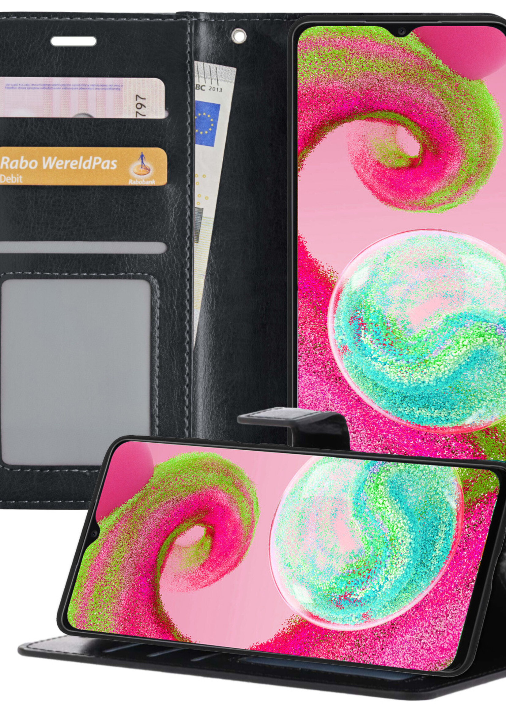 LUQ Hoesje Geschikt voor Samsung A04s Hoesje Book Case Hoes Wallet Cover - Hoes Geschikt voor Samsung Galaxy A04s Hoesje Bookcase Hoes - Zwart