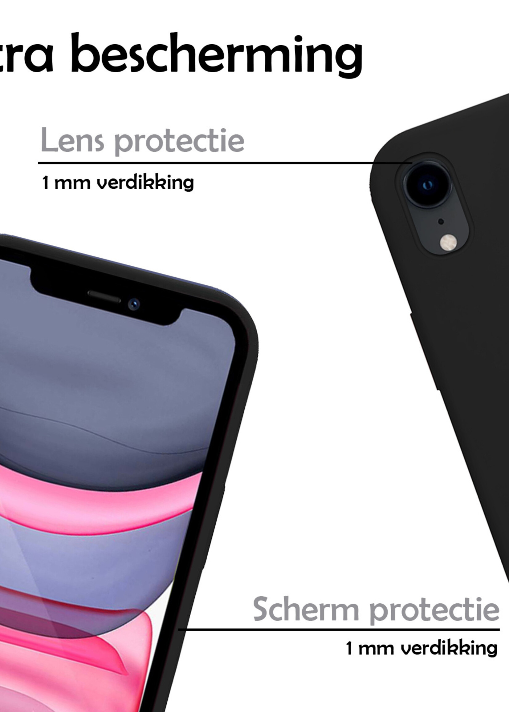 LUQ Hoesje Geschikt voor iPhone XR Hoesje Siliconen Case - Hoes Geschikt voor iPhone XR Hoes Siliconen - Zwart - 2 Stuks