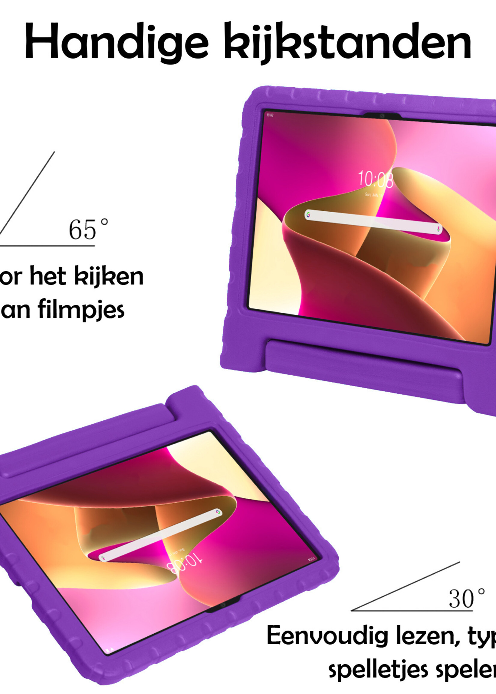 LUQ Hoes Geschikt voor Lenovo Tab M10 Plus 3rd Gen Hoes Kinder Hoesje Kids Case Kinderhoes Shockproof - Hoesje Geschikt voor Lenovo Tab M10 Plus (3e Gen) Hoesje Kidscase - Paars