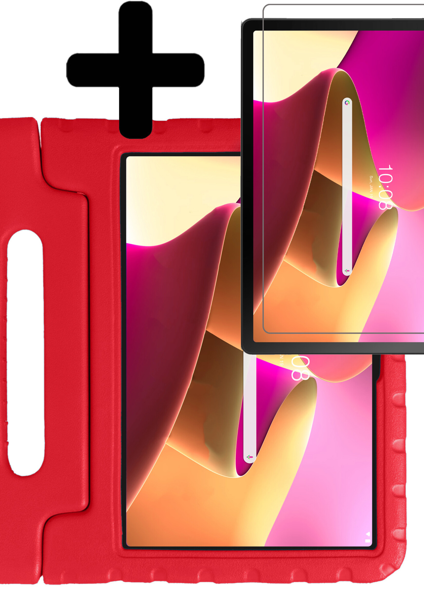 LUQ Hoes Geschikt voor Lenovo Tab M10 Plus 3rd Gen Hoes Kinder Hoesje Kids Case Kinderhoes Shockproof Met Screenprotector - Hoesje Geschikt voor Lenovo Tab M10 Plus (3e Gen) Hoesje Kidscase - Rood