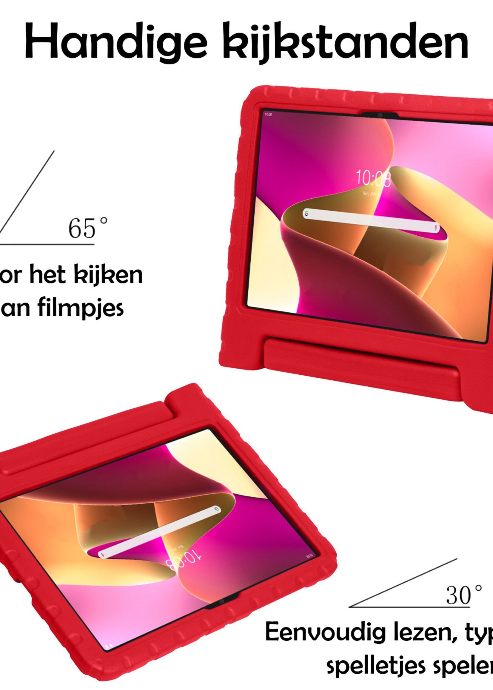 LUQ Hoes Geschikt voor Lenovo Tab M10 Plus 3rd Gen Hoes Kinder Hoesje Kids Case Kinderhoes Shockproof Met Screenprotector - Hoesje Geschikt voor Lenovo Tab M10 Plus (3e Gen) Hoesje Kidscase - Rood