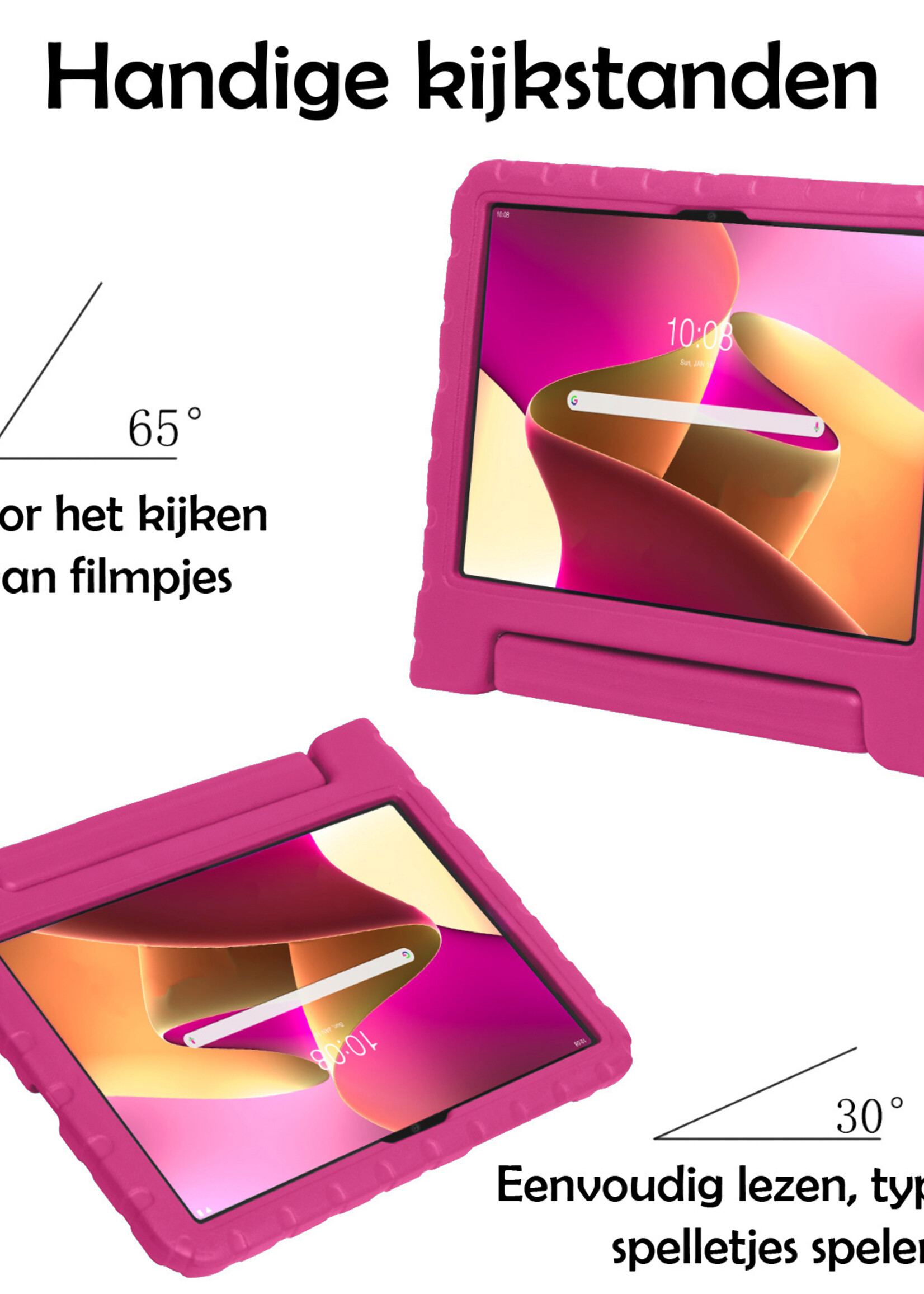 LUQ Hoes Geschikt voor Lenovo Tab M10 Plus 3rd Gen Hoes Kinder Hoesje Kids Case Kinderhoes Shockproof Met Screenprotector - Hoesje Geschikt voor Lenovo Tab M10 Plus (3e Gen) Hoesje Kidscase - Roze