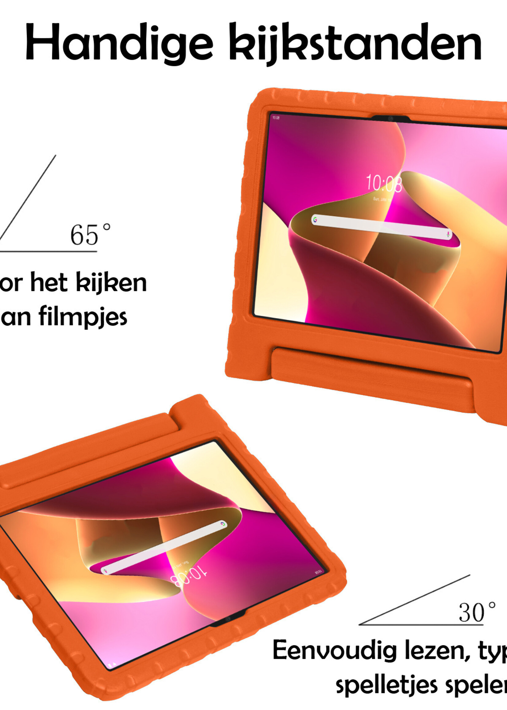 LUQ Hoes Geschikt voor Lenovo Tab M10 Plus 3rd Gen Hoes Kinder Hoesje Kids Case Kinderhoes Shockproof Met 2x Screenprotector - Hoesje Geschikt voor Lenovo Tab M10 Plus (3e Gen) Hoesje Kidscase - Oranje
