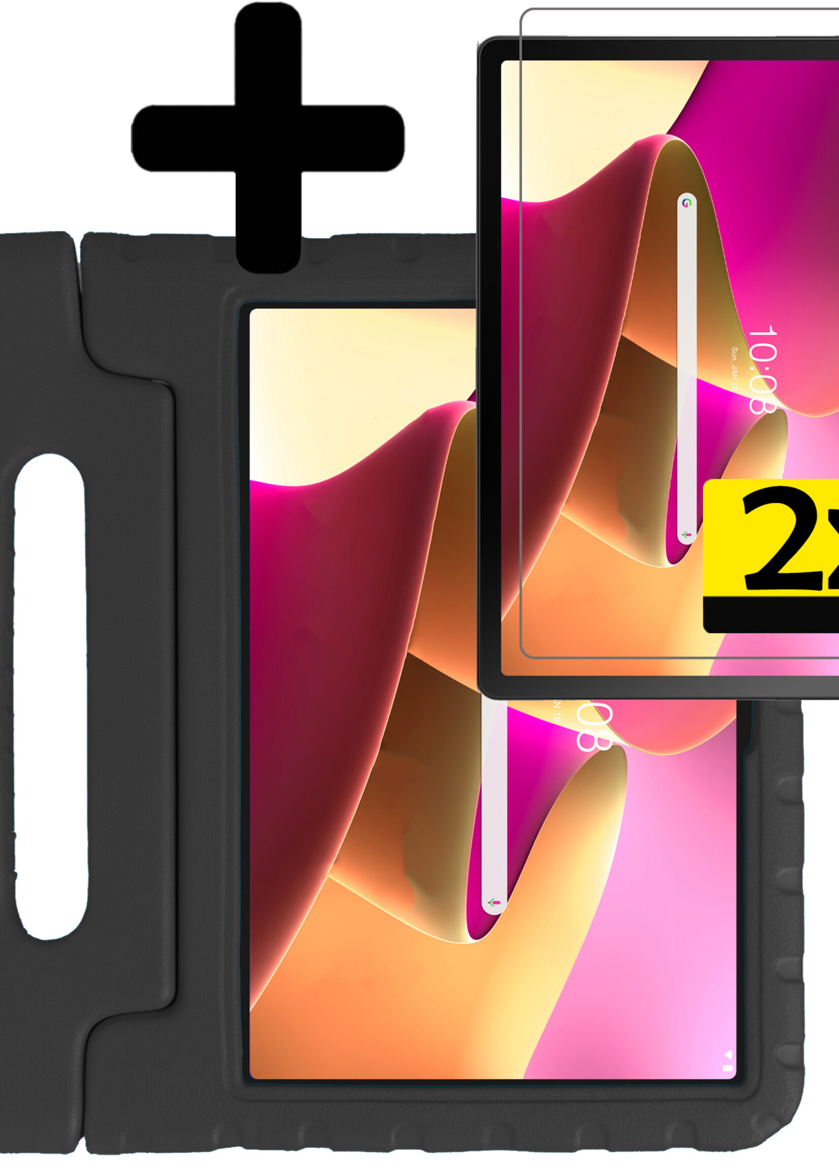 LUQ Hoes Geschikt voor Lenovo Tab M10 Plus 3rd Gen Hoes Kinder Hoesje Kids Case Kinderhoes Shockproof Met 2x Screenprotector - Hoesje Geschikt voor Lenovo Tab M10 Plus (3e Gen) Hoesje Kidscase - Zwart