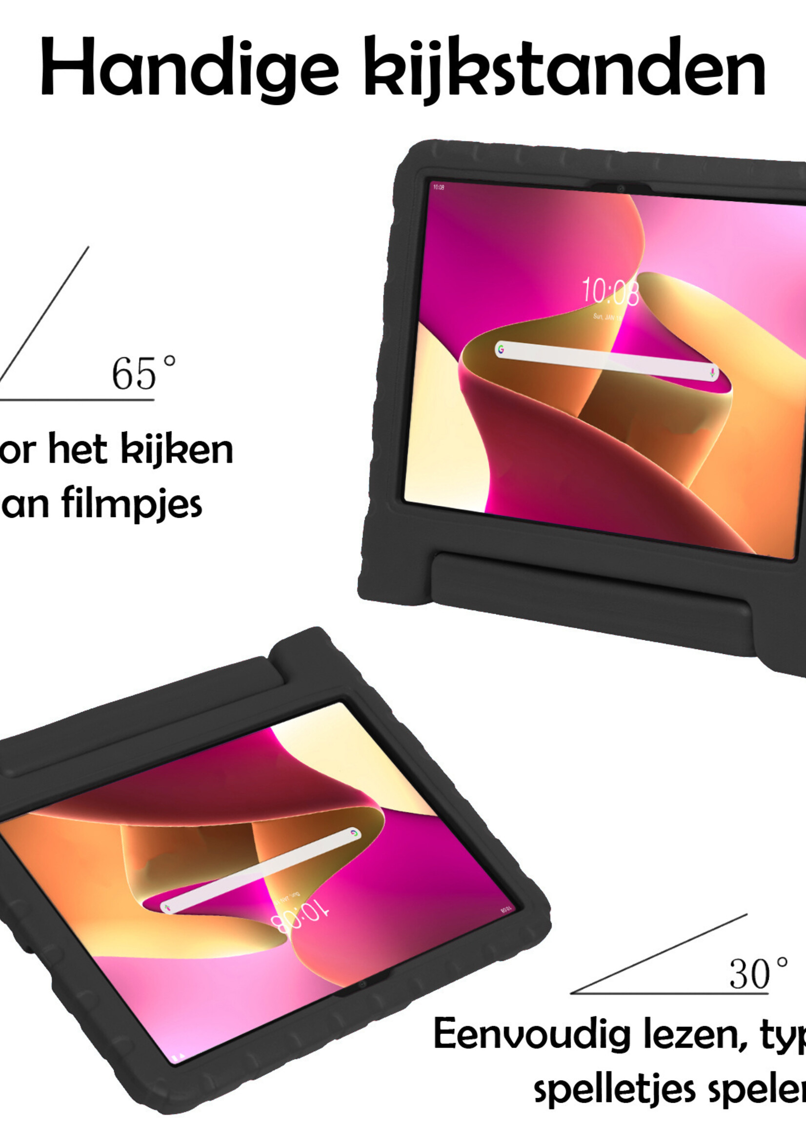 LUQ Hoes Geschikt voor Lenovo Tab M10 Plus 3rd Gen Hoes Kinder Hoesje Kids Case Kinderhoes Shockproof Met 2x Screenprotector - Hoesje Geschikt voor Lenovo Tab M10 Plus (3e Gen) Hoesje Kidscase - Zwart