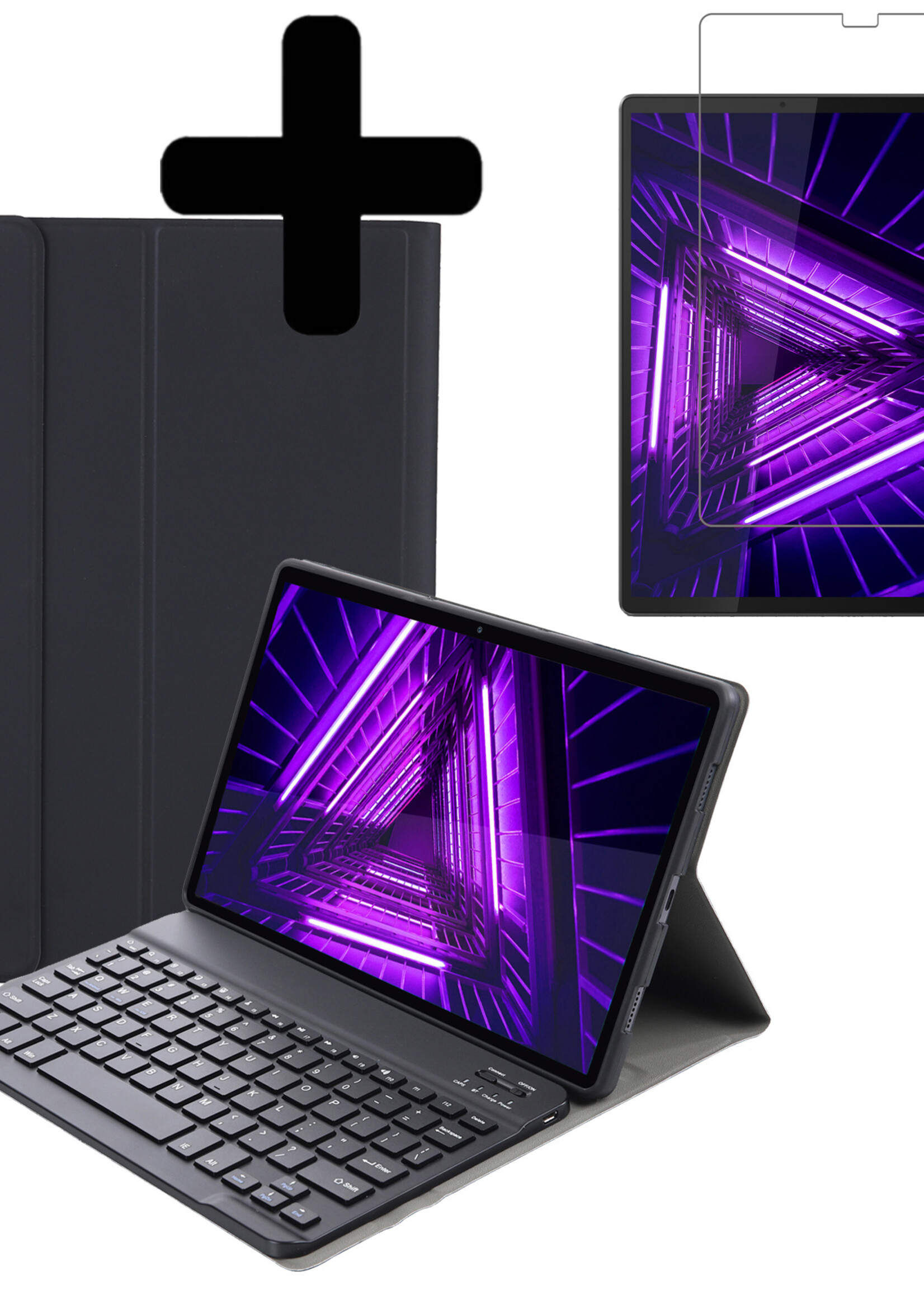 LUQ Hoes Geschikt voor Lenovo Tab M10 FHD Plus 2nd Gen Hoes Keyboard Cover Toetsenbord Hoesje Met Screenprotector - Hoesje Geschikt voor Lenovo Tab M10 FHD Plus (2e Gen) Toetsenbord Hoes - Zwart