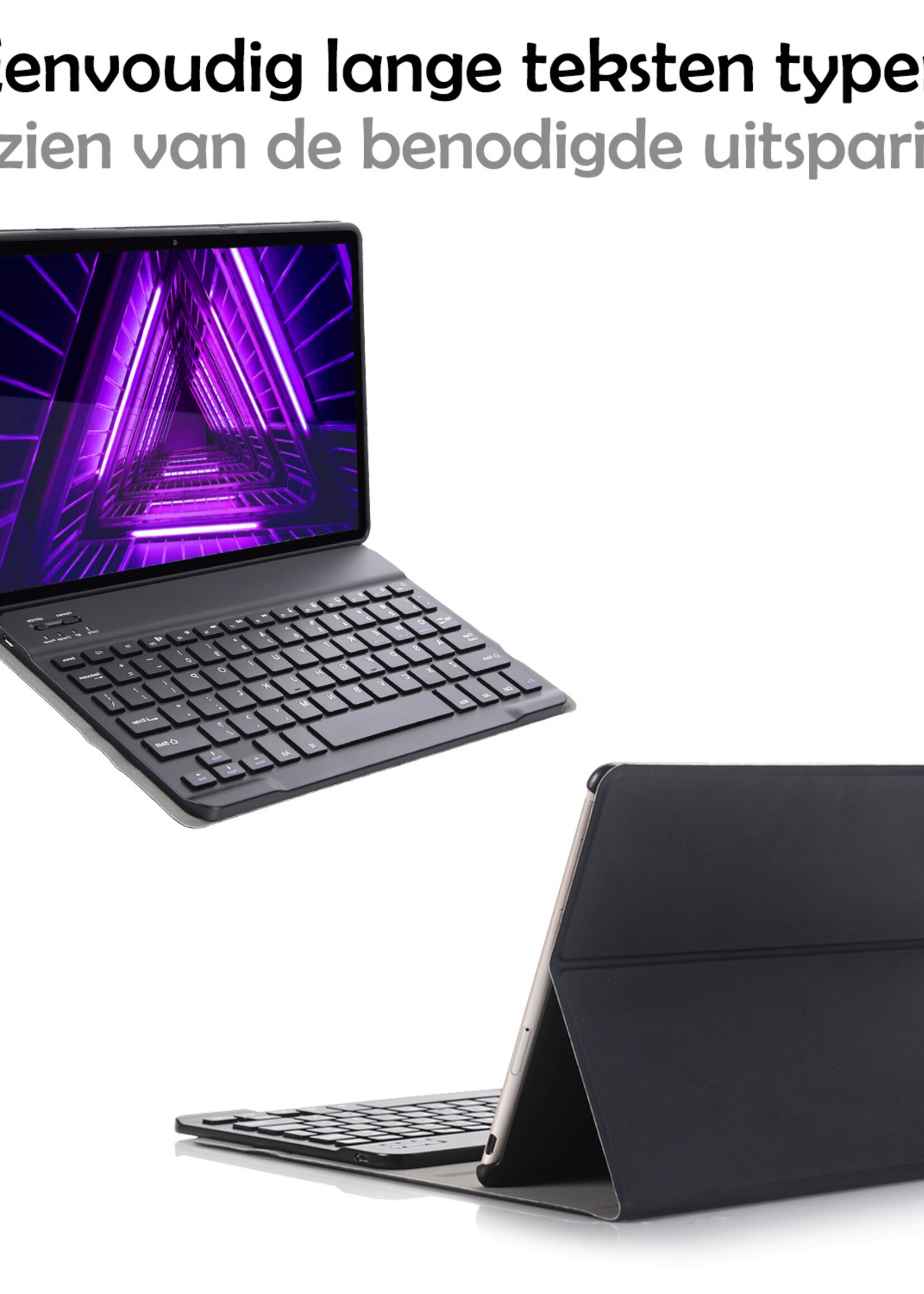 LUQ Hoes Geschikt voor Lenovo Tab M10 FHD Plus 2nd Gen Hoes Keyboard Cover Toetsenbord Hoesje Met Screenprotector - Hoesje Geschikt voor Lenovo Tab M10 FHD Plus (2e Gen) Toetsenbord Hoes - Zwart