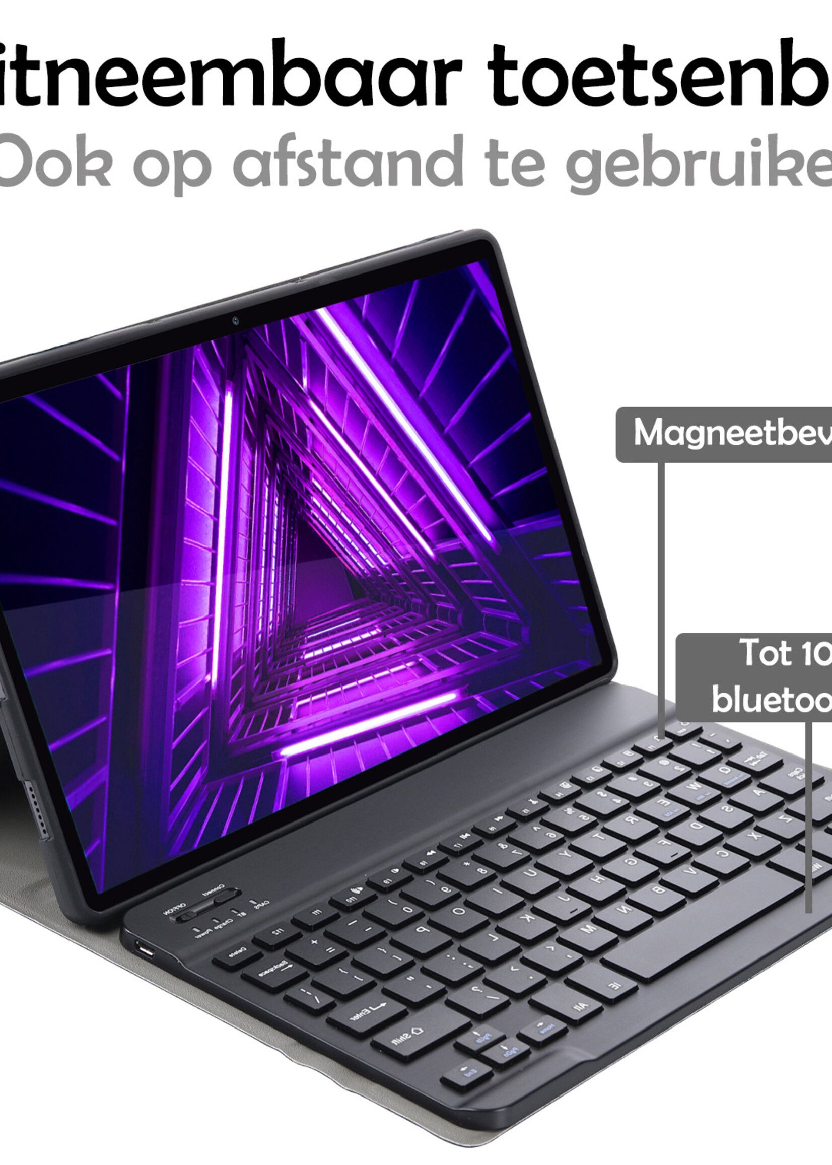 LUQ Hoes Geschikt voor Lenovo Tab M10 FHD Plus 2nd Gen Hoes Keyboard Cover Toetsenbord Hoesje Met Screenprotector - Hoesje Geschikt voor Lenovo Tab M10 FHD Plus (2e Gen) Toetsenbord Hoes - Zwart