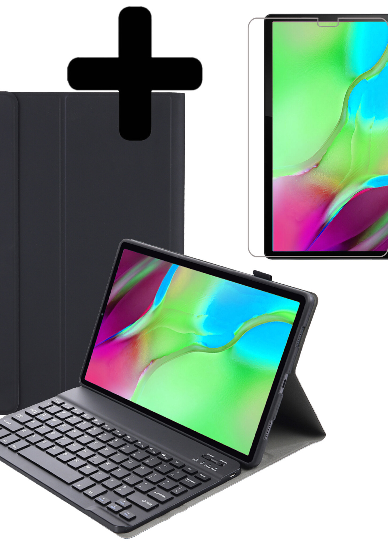 LUQ Hoes Geschikt voor Samsung Galaxy Tab S5e Hoes Keyboard Cover Toetsenbord Hoesje Met Screenprotector - Hoesje Geschikt voor Samsung Tab S5e Toetsenbord Hoes - Zwart