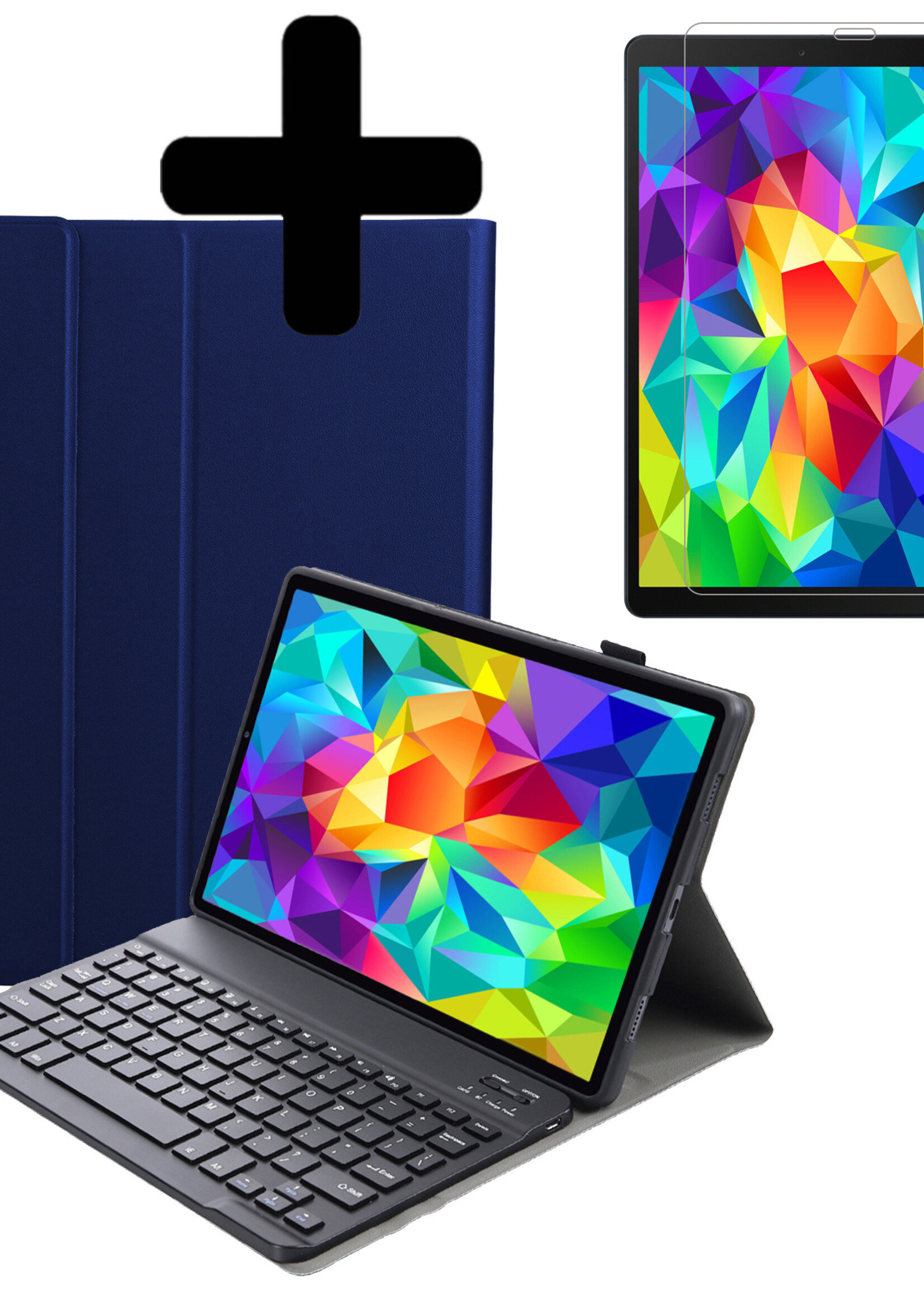 LUQ Hoes Geschikt voor Samsung Galaxy Tab A 10.1 2019 Hoes Keyboard Cover Toetsenbord Hoesje Met Screenprotector - Hoesje Geschikt voor Samsung Tab A 10.1 (2019) Toetsenbord Hoes - Donkerblauw