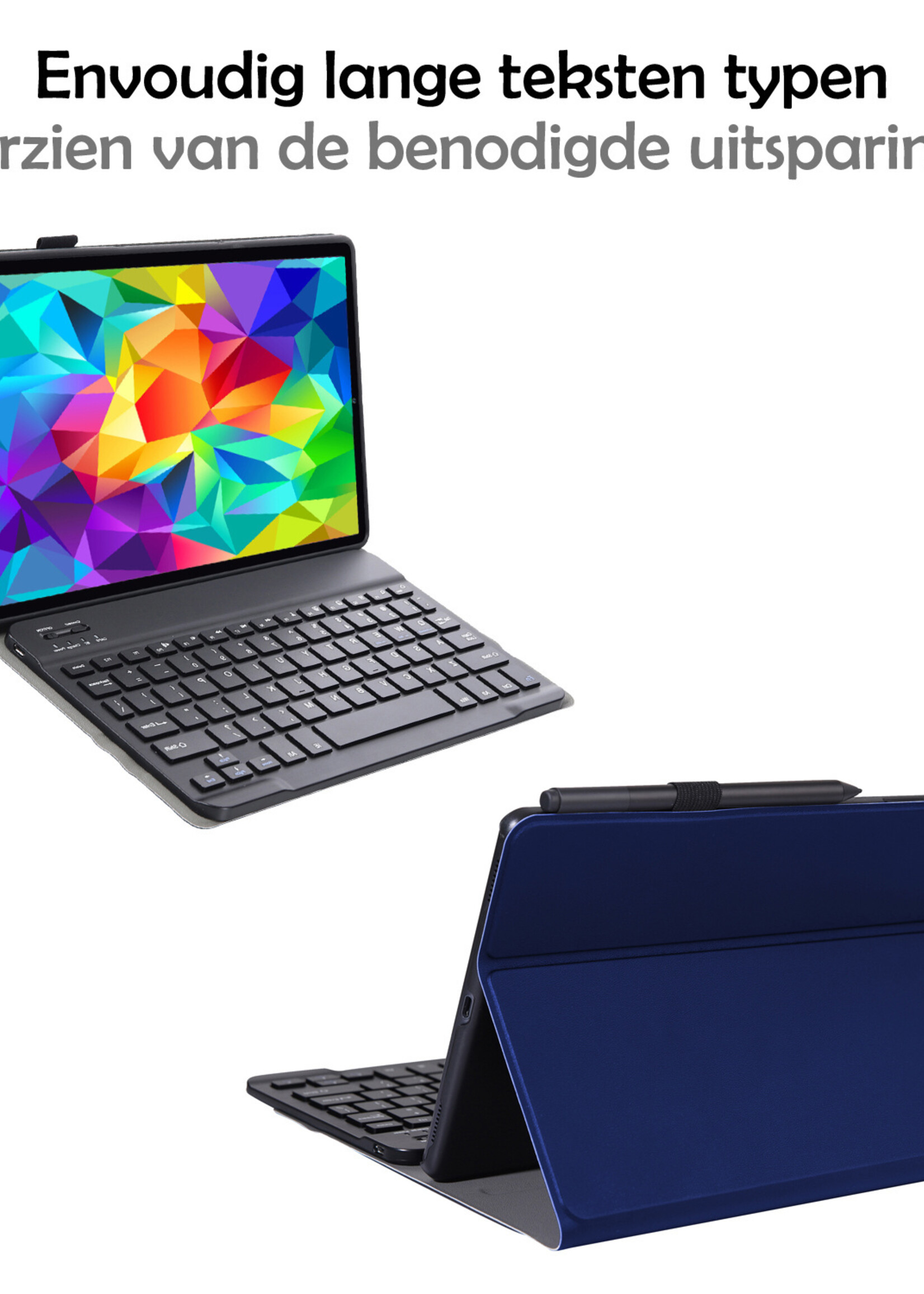 LUQ Hoes Geschikt voor Samsung Galaxy Tab A 10.1 2019 Hoes Keyboard Cover Toetsenbord Hoesje Met Screenprotector - Hoesje Geschikt voor Samsung Tab A 10.1 (2019) Toetsenbord Hoes - Donkerblauw