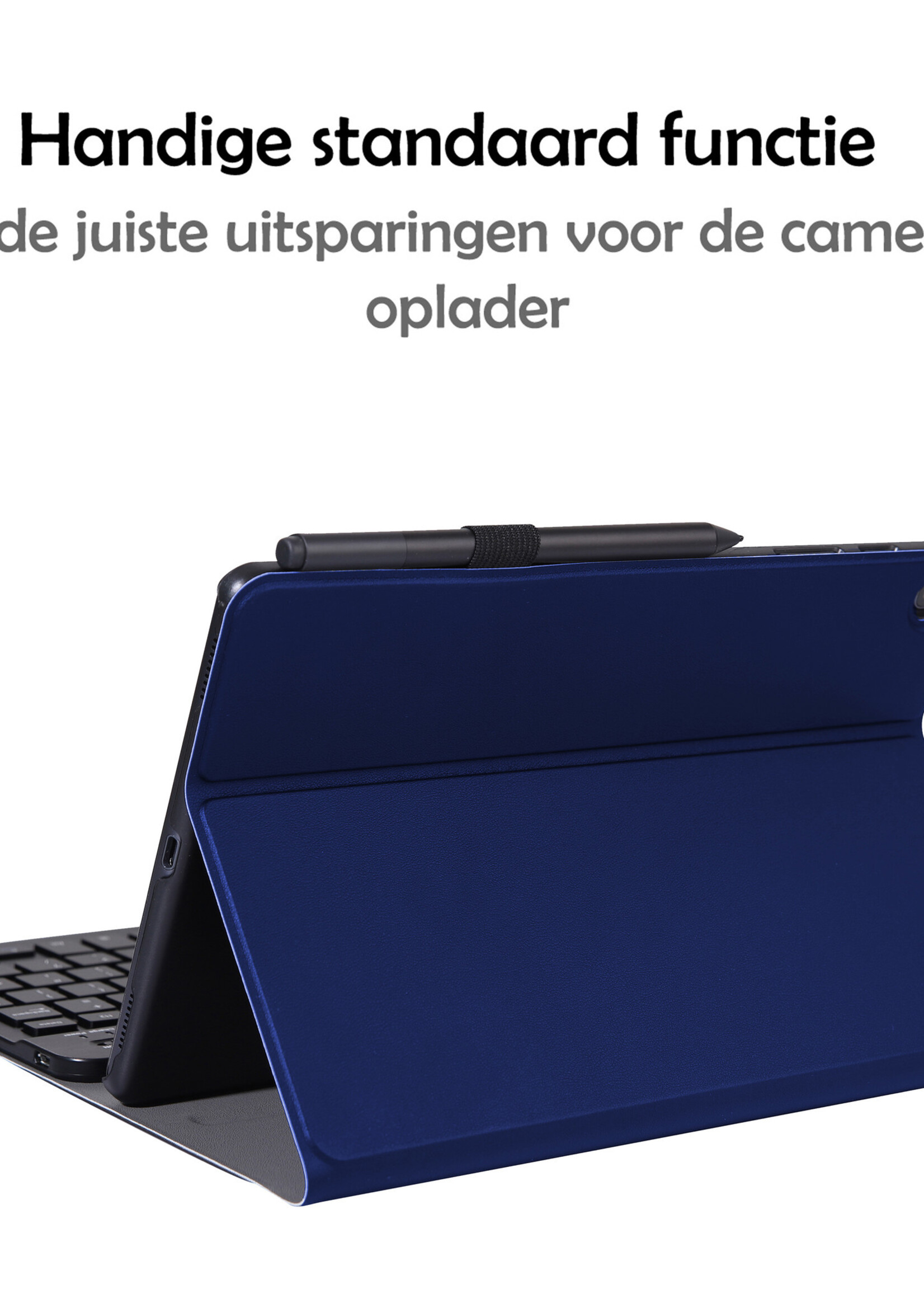 LUQ Hoes Geschikt voor Samsung Galaxy Tab A 10.1 2019 Hoes Keyboard Cover Toetsenbord Hoesje Met Screenprotector - Hoesje Geschikt voor Samsung Tab A 10.1 (2019) Toetsenbord Hoes - Donkerblauw