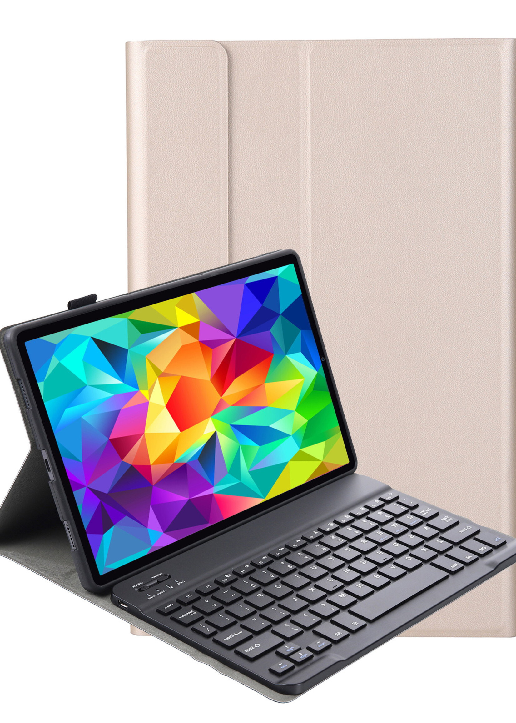 LUQ Hoes Geschikt voor Samsung Galaxy Tab A 10.1 2019 Hoes Keyboard Cover Toetsenbord Hoesje Met Screenprotector - Hoesje Geschikt voor Samsung Tab A 10.1 (2019) Toetsenbord Hoes - Goud