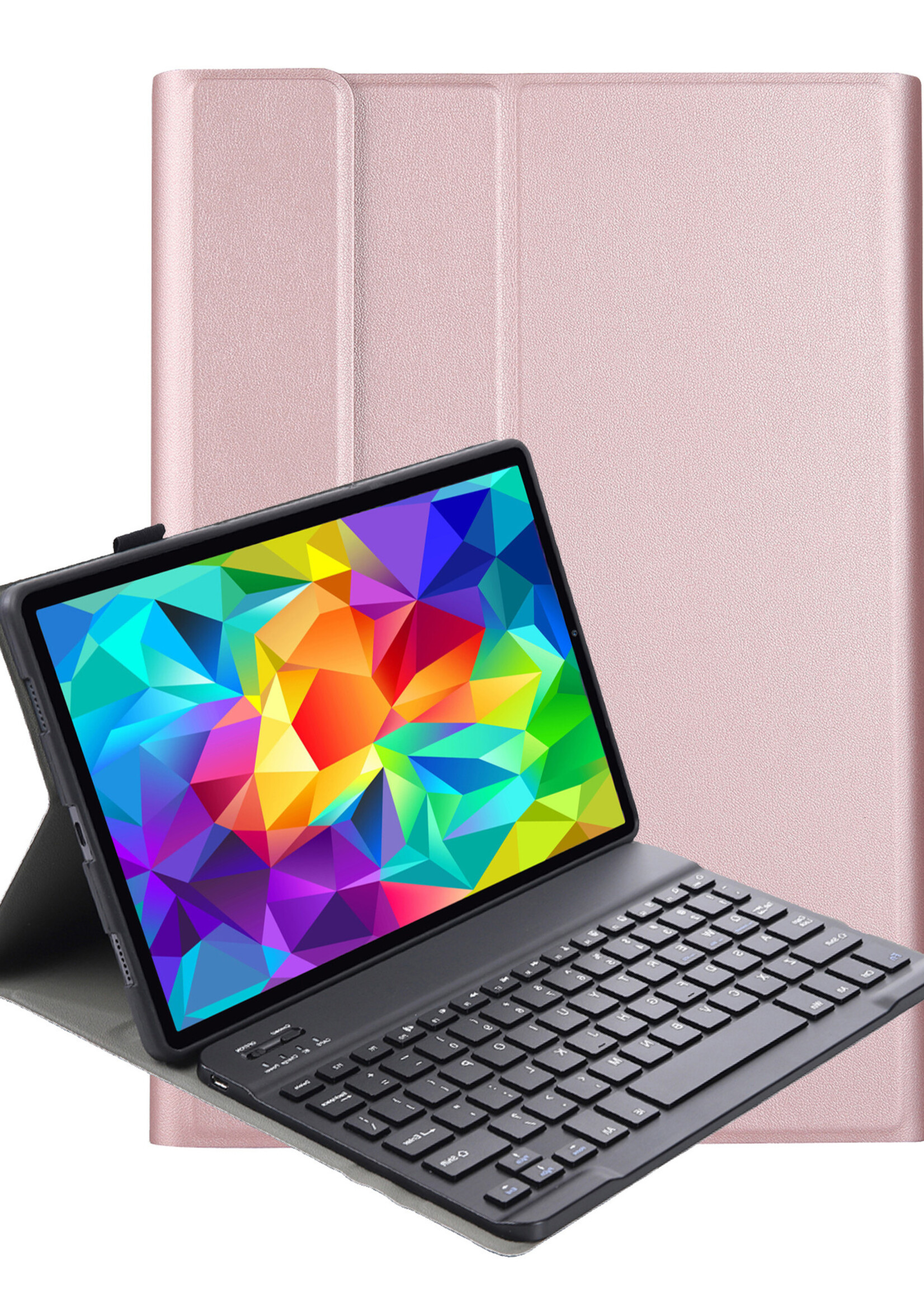 LUQ Hoes Geschikt voor Samsung Galaxy Tab A 10.1 2019 Hoes Keyboard Cover Toetsenbord Hoesje Met Screenprotector - Hoesje Geschikt voor Samsung Tab A 10.1 (2019) Toetsenbord Hoes - Rosé goud