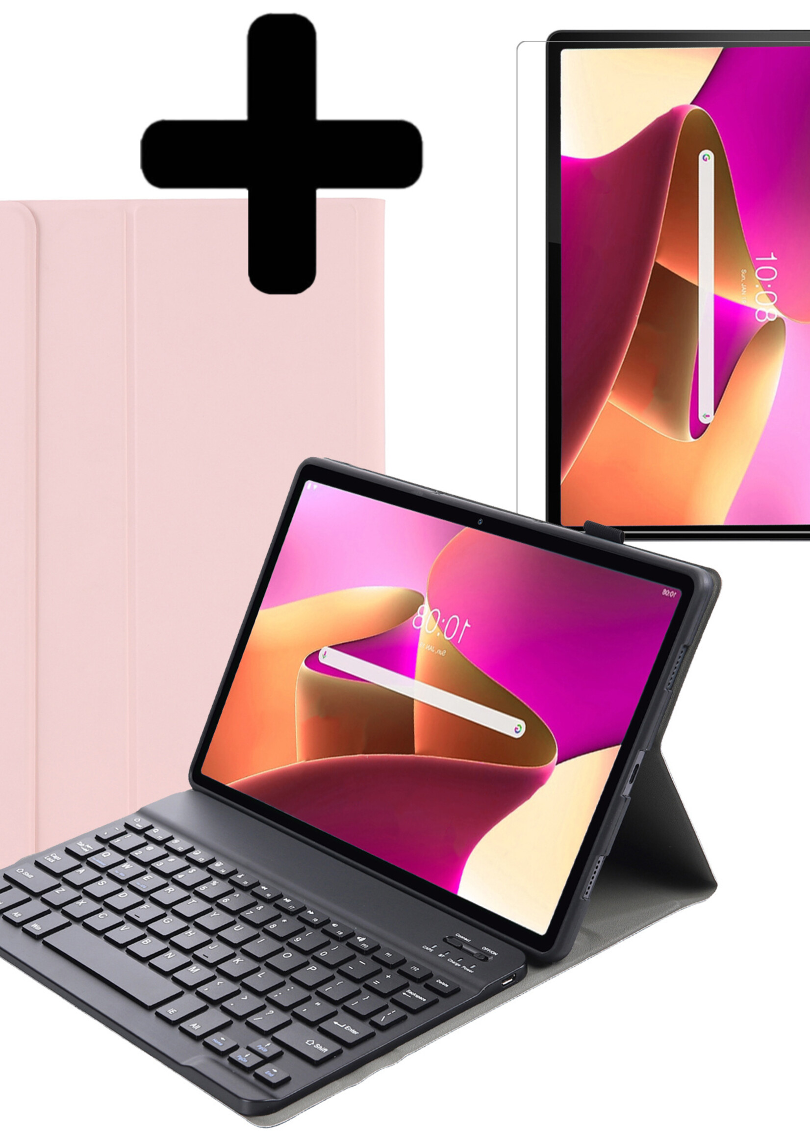 LUQ Hoes Geschikt voor Lenovo Tab M10 Plus 3rd Gen Hoes Keyboard Cover Toetsenbord Hoesje Met Screenprotector - Hoesje Geschikt voor Lenovo Tab M10 Plus (3e Gen) Toetsenbord Hoes - Rosé goud