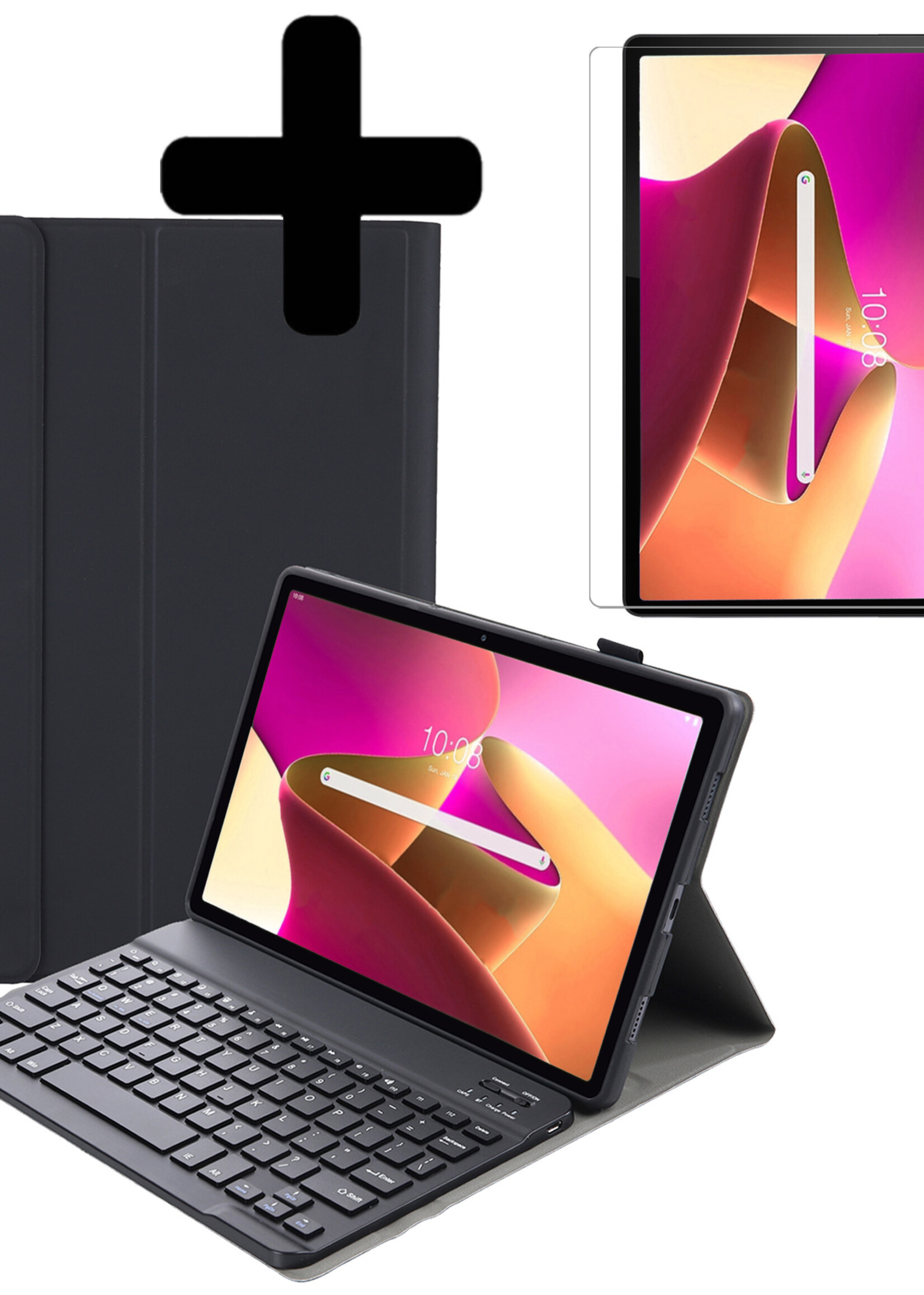 LUQ Hoes Geschikt voor Lenovo Tab M10 Plus 3rd Gen Hoes Keyboard Cover Toetsenbord Hoesje Met Screenprotector - Hoesje Geschikt voor Lenovo Tab M10 Plus (3e Gen) Toetsenbord Hoes - Zwart