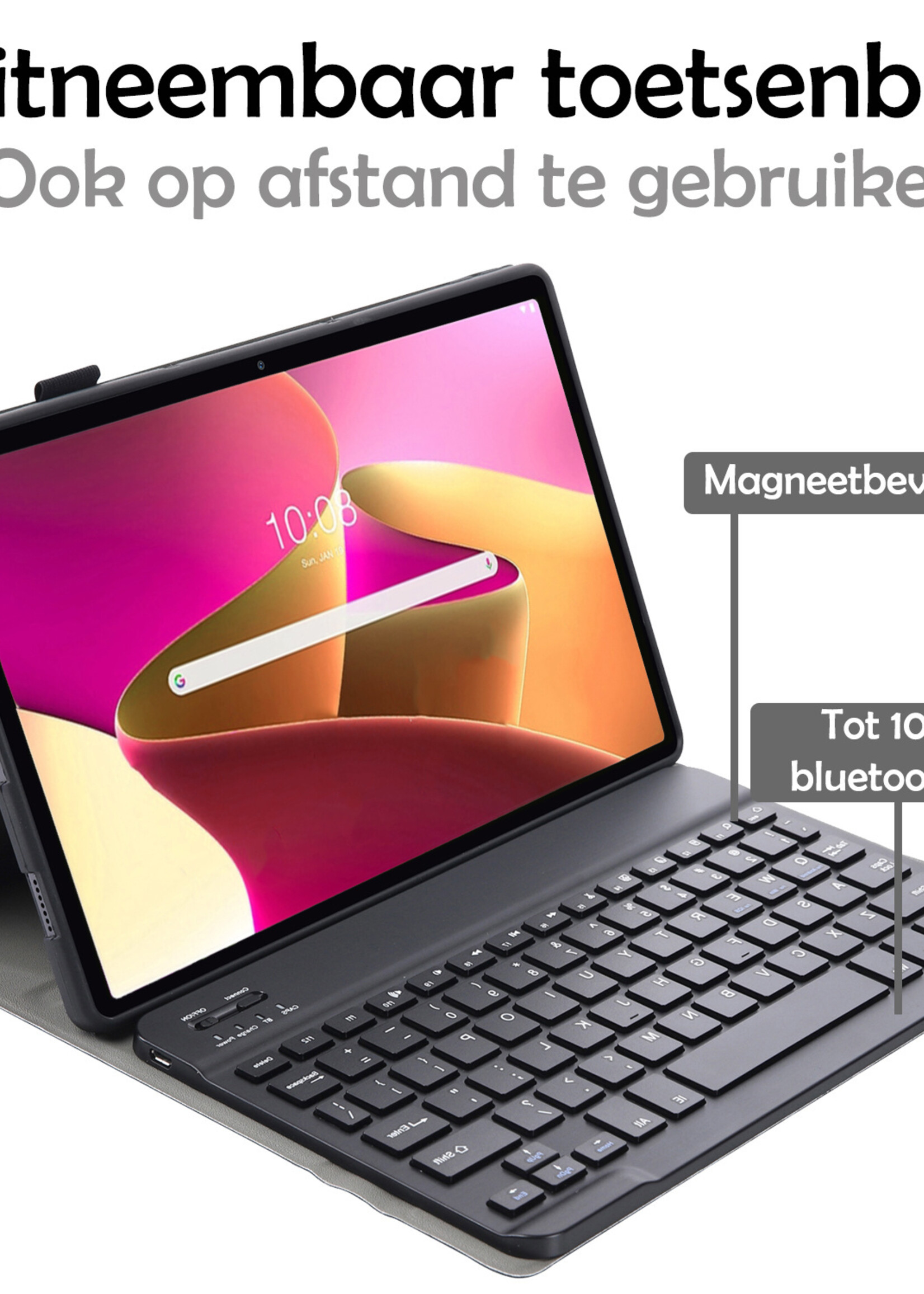 LUQ Hoes Geschikt voor Lenovo Tab M10 Plus 3rd Gen Hoes Keyboard Cover Toetsenbord Hoesje Met Screenprotector - Hoesje Geschikt voor Lenovo Tab M10 Plus (3e Gen) Toetsenbord Hoes - Zwart