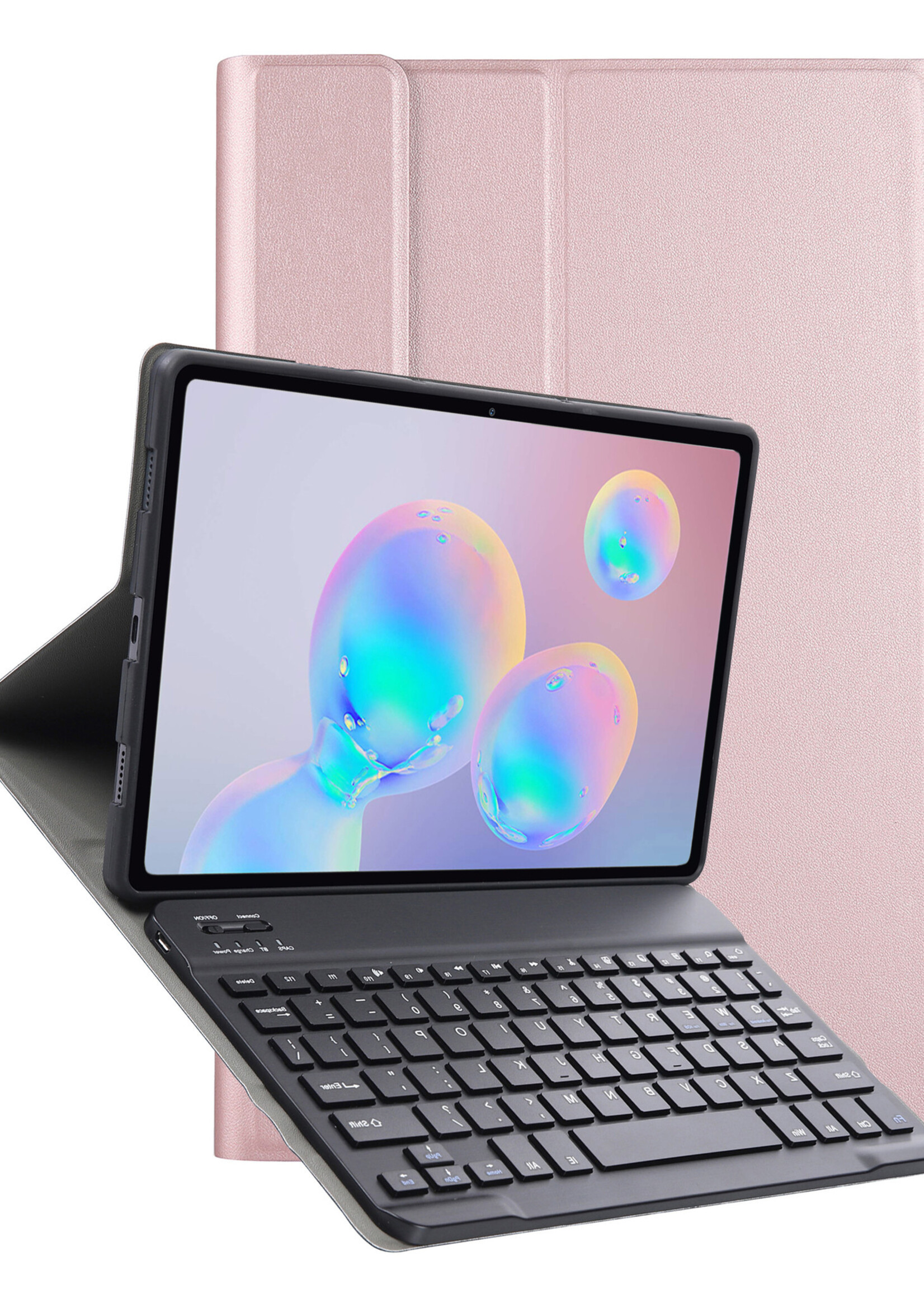 LUQ Hoes Geschikt voor Samsung Galaxy Tab S6 Lite Hoes Keyboard Cover Toetsenbord Hoesje - Hoesje Geschikt voor Samsung Tab S6 Lite Toetsenbord Hoes - Rosé goud