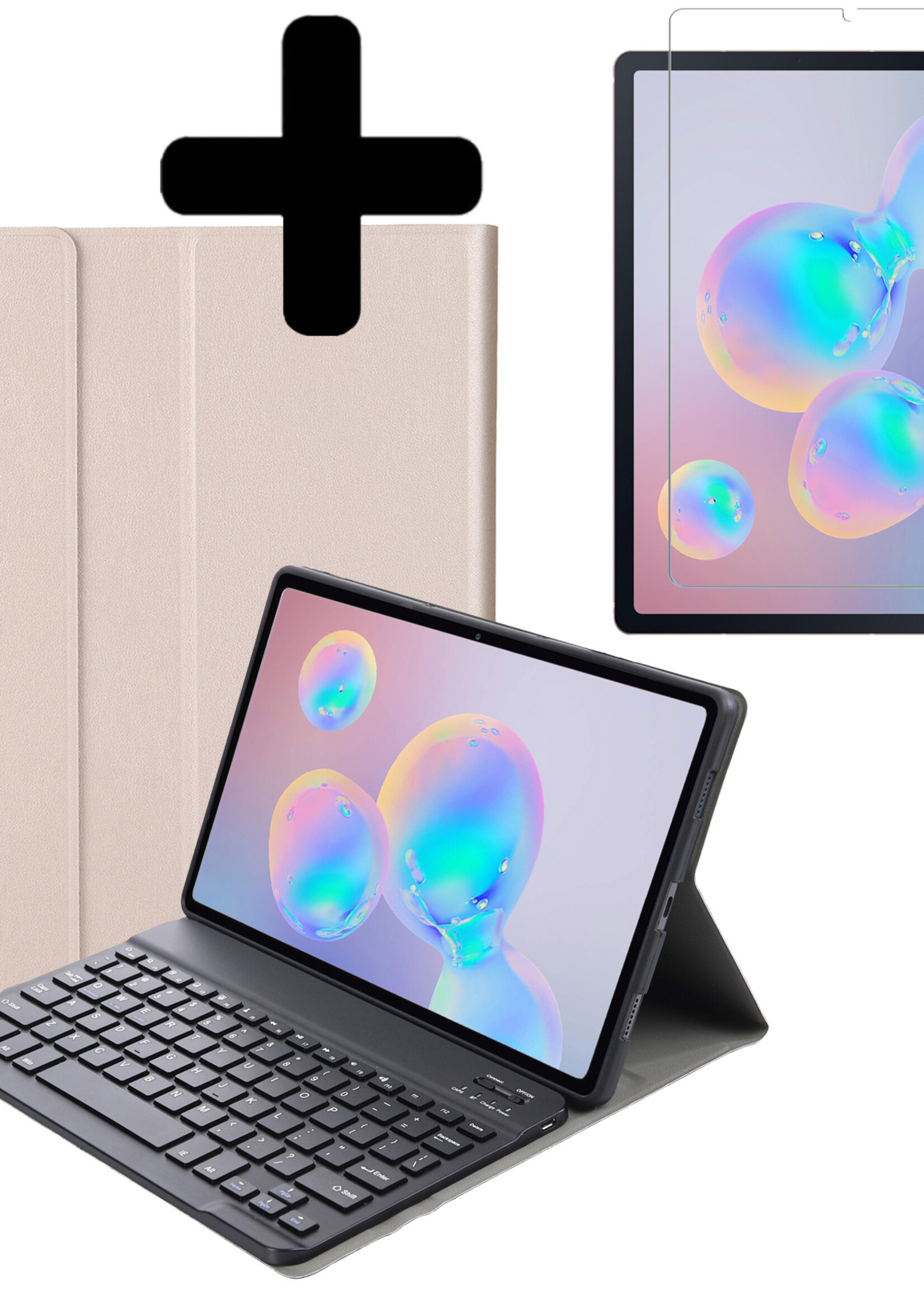 LUQ Hoes Geschikt voor Samsung Galaxy Tab S6 Lite Hoes Keyboard Cover Toetsenbord Hoesje Met Screenprotector - Hoesje Geschikt voor Samsung Tab S6 Lite Toetsenbord Hoes - Goud