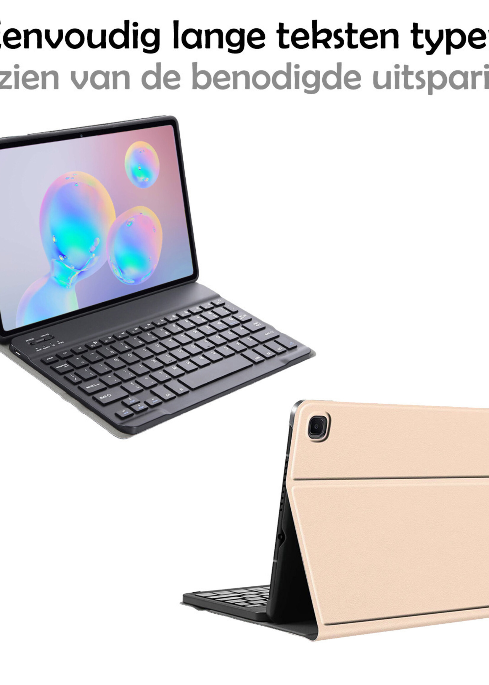 LUQ Hoes Geschikt voor Samsung Galaxy Tab S6 Lite Hoes Keyboard Cover Toetsenbord Hoesje Met Screenprotector - Hoesje Geschikt voor Samsung Tab S6 Lite Toetsenbord Hoes - Goud