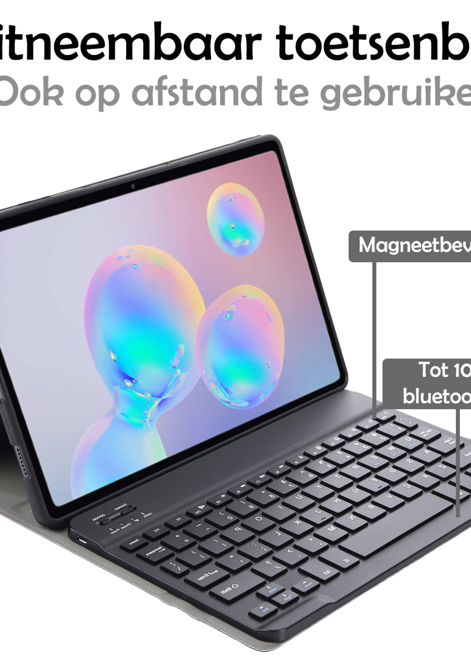 LUQ Hoes Geschikt voor Samsung Galaxy Tab S6 Lite Hoes Keyboard Cover Toetsenbord Hoesje Met Screenprotector - Hoesje Geschikt voor Samsung Tab S6 Lite Toetsenbord Hoes - Goud