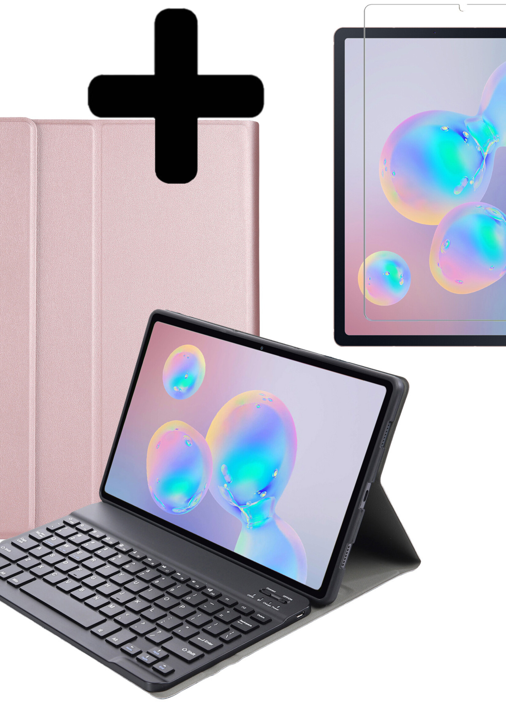 LUQ Hoes Geschikt voor Samsung Galaxy Tab S6 Lite Hoes Keyboard Cover Toetsenbord Hoesje Met Screenprotector - Hoesje Geschikt voor Samsung Tab S6 Lite Toetsenbord Hoes - Rosé goud