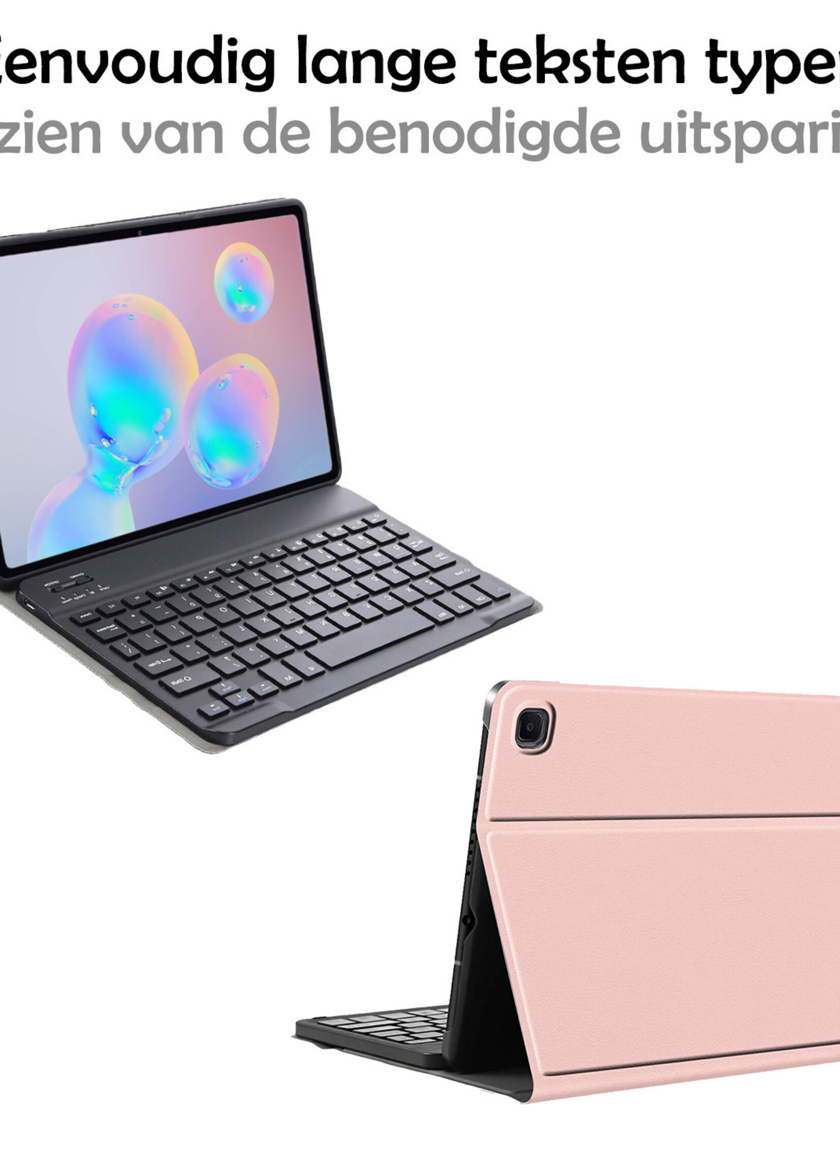 LUQ Hoes Geschikt voor Samsung Galaxy Tab S6 Lite Hoes Keyboard Cover Toetsenbord Hoesje Met Screenprotector - Hoesje Geschikt voor Samsung Tab S6 Lite Toetsenbord Hoes - Rosé goud