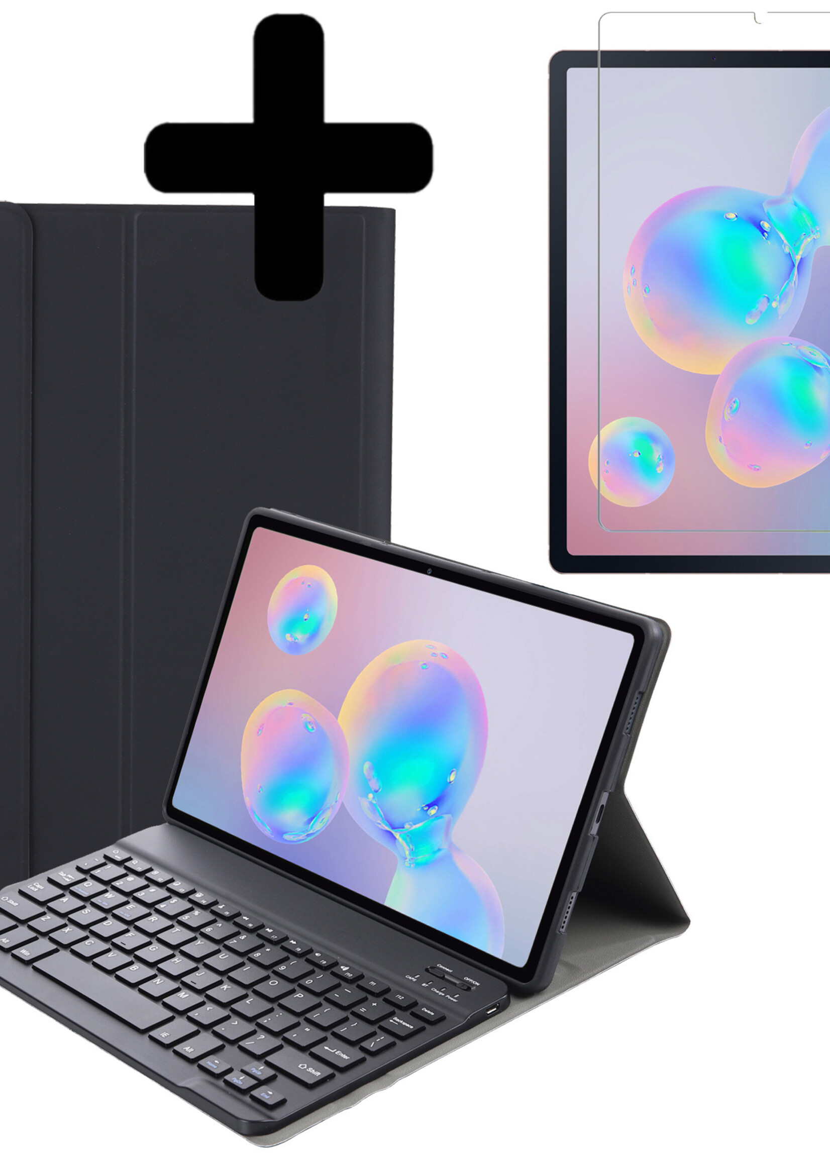 LUQ Hoes Geschikt voor Samsung Galaxy Tab S6 Lite Hoes Keyboard Cover Toetsenbord Hoesje Met Screenprotector - Hoesje Geschikt voor Samsung Tab S6 Lite Toetsenbord Hoes - Zwart