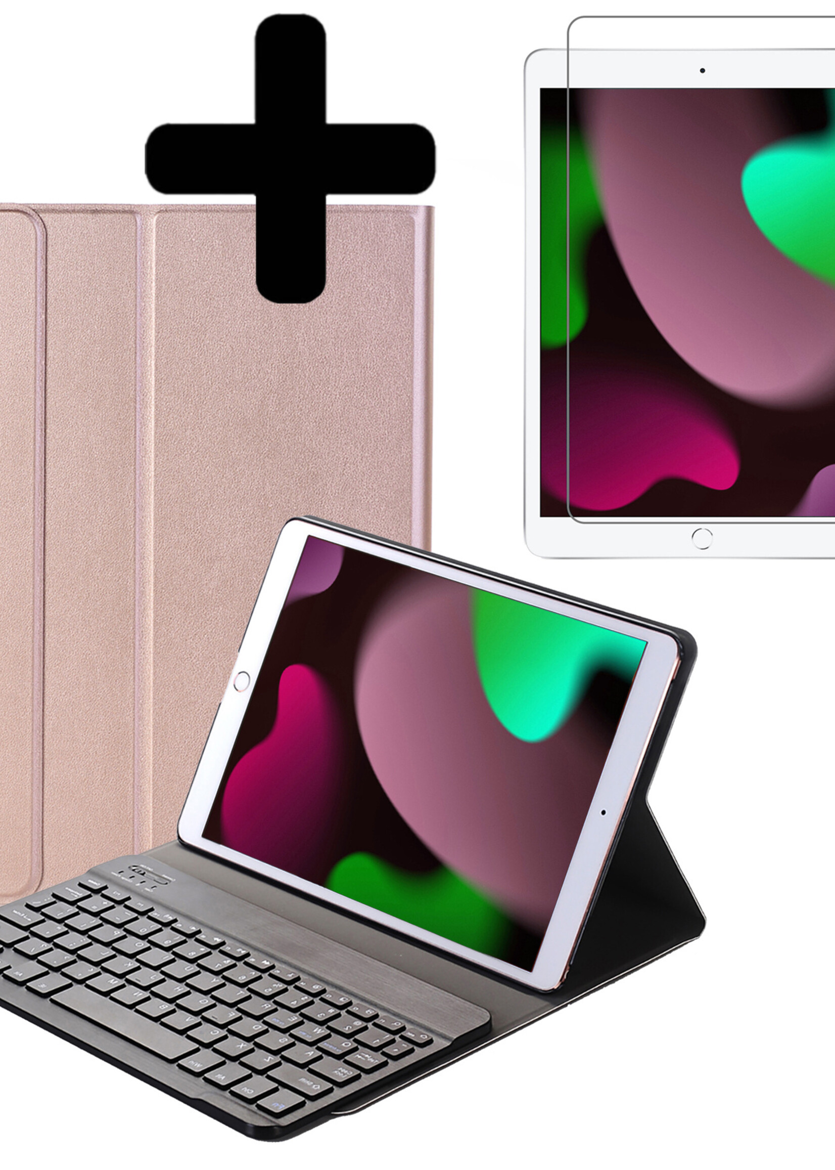 LUQ Hoes Geschikt voor iPad 10.2 2019 Hoes Keyboard Cover Toetsenbord Hoesje Met Screenprotector - Hoesje Geschikt voor iPad 7 Toetsenbord Hoes - Rosé goud