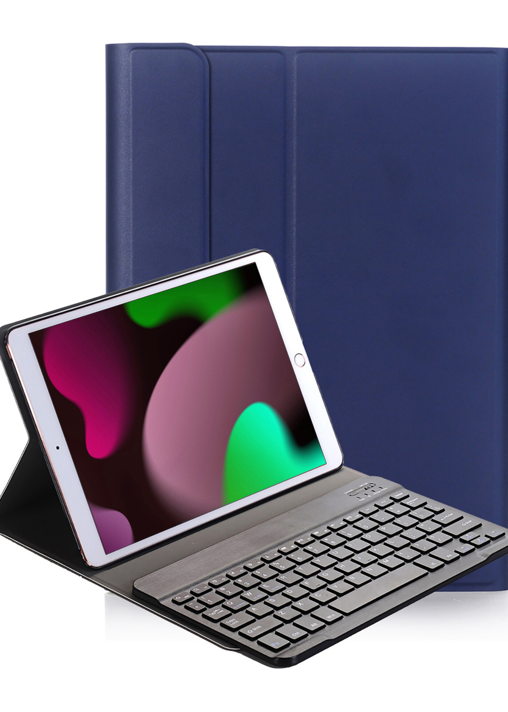 LUQ Hoes Geschikt voor iPad 10.2 2020 Hoes Keyboard Cover Toetsenbord Hoesje - Hoesje Geschikt voor iPad 8 Toetsenbord Hoes - Donkerblauw