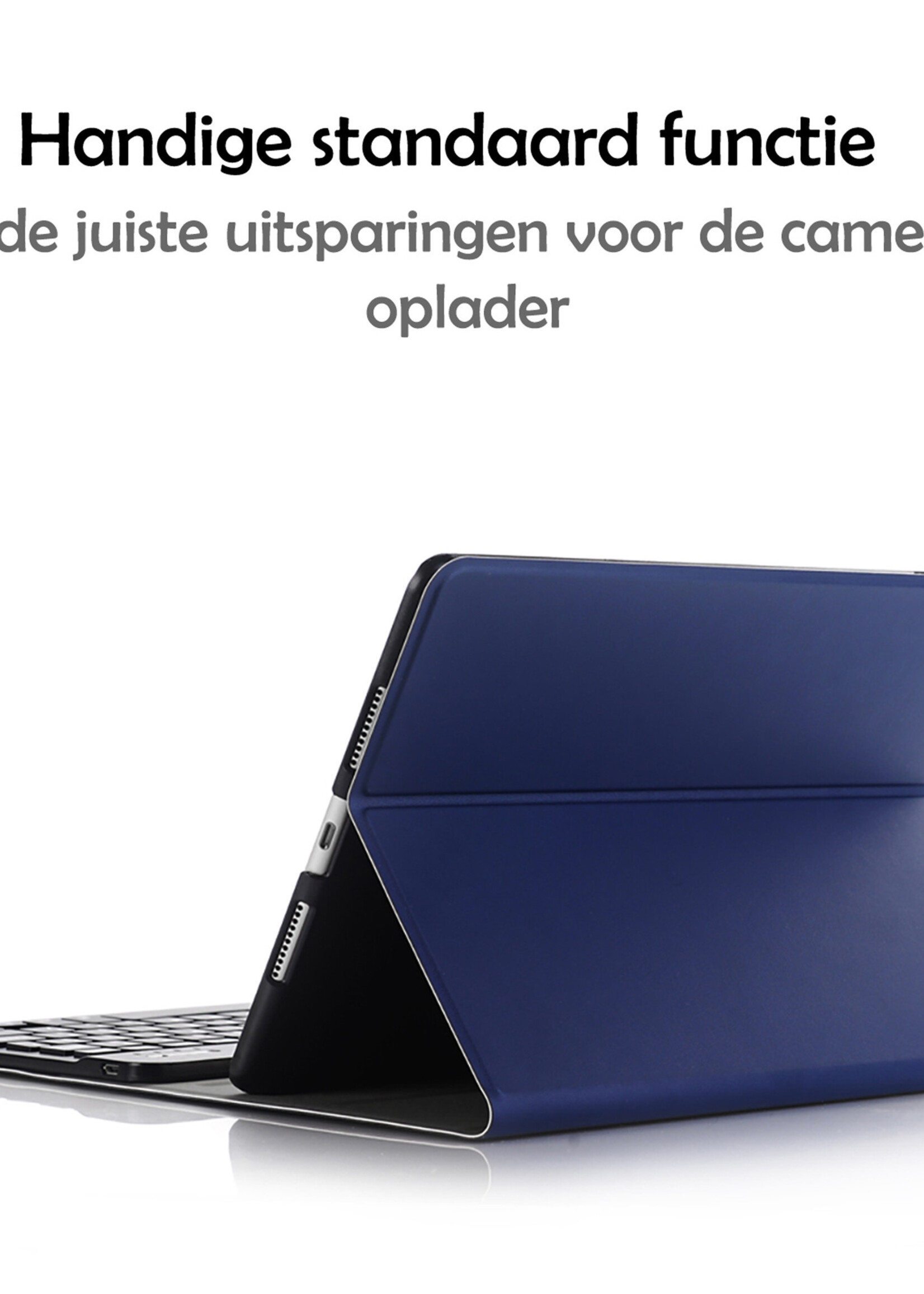 LUQ Hoes Geschikt voor iPad 10.2 2020 Hoes Keyboard Cover Toetsenbord Hoesje - Hoesje Geschikt voor iPad 8 Toetsenbord Hoes - Donkerblauw