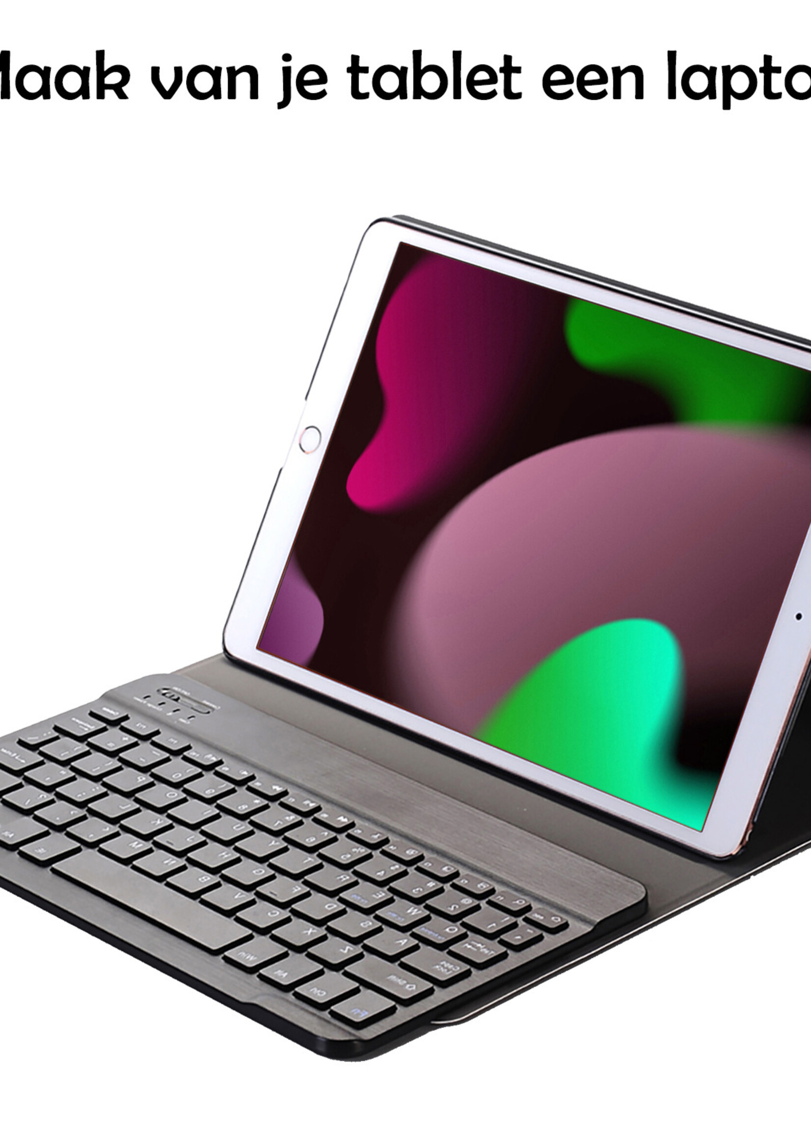 LUQ Hoes Geschikt voor iPad 10.2 2020 Hoes Keyboard Cover Toetsenbord Hoesje Met Screenprotector - Hoesje Geschikt voor iPad 8 Toetsenbord Hoes - Donkerblauw