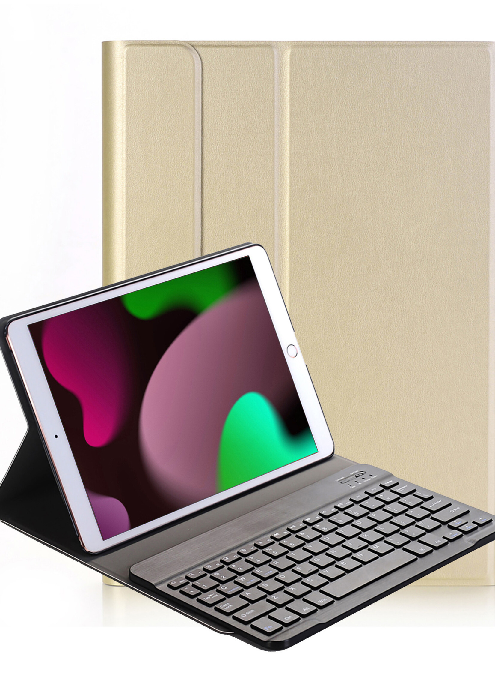 LUQ Hoes Geschikt voor iPad 10.2 2021 Hoes Keyboard Cover Toetsenbord Hoesje - Hoesje Geschikt voor iPad 9 Toetsenbord Hoes - Goud