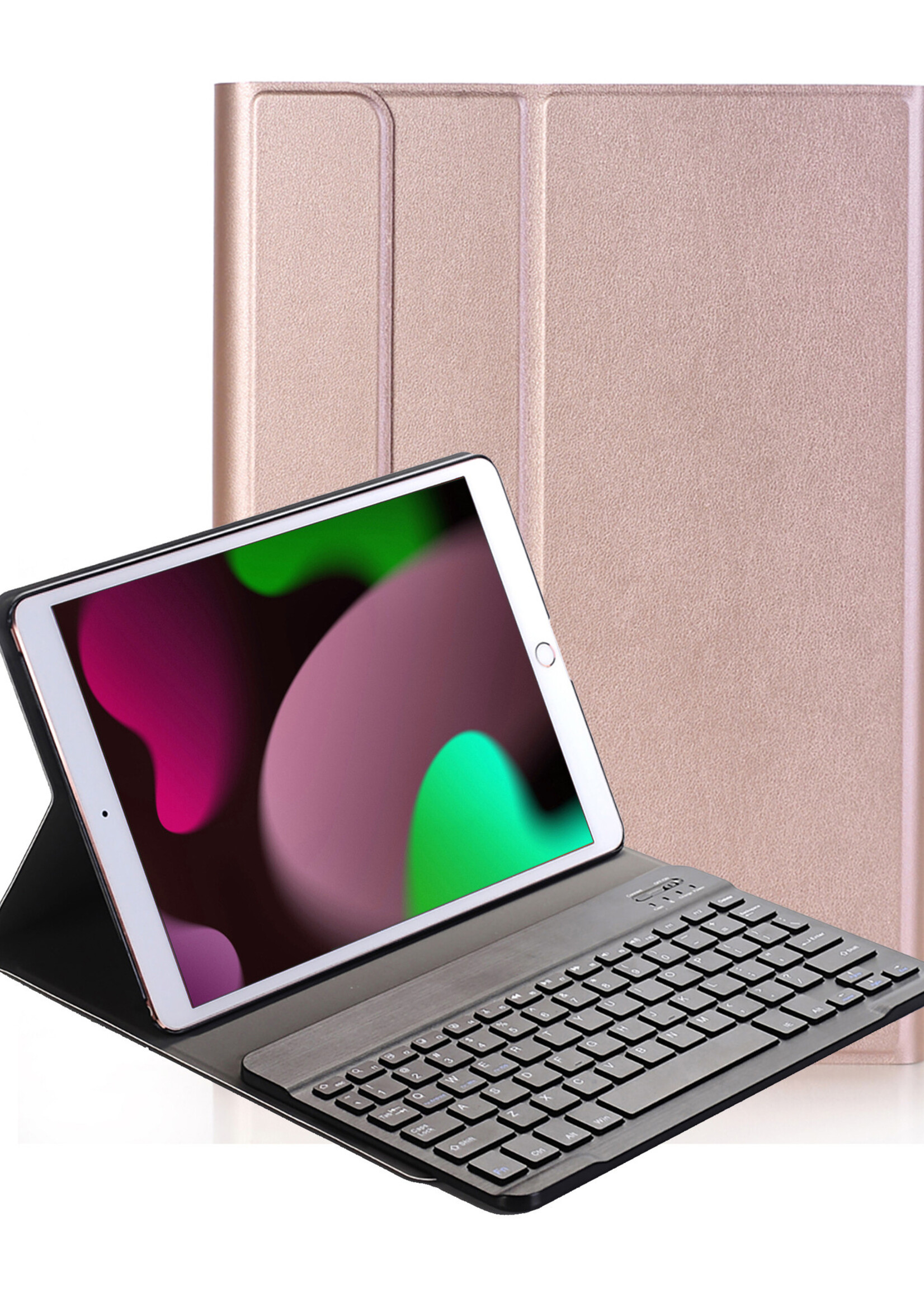 LUQ Hoes Geschikt voor iPad 10.2 2021 Hoes Keyboard Cover Toetsenbord Hoesje - Hoesje Geschikt voor iPad 9 Toetsenbord Hoes - Rosé goud