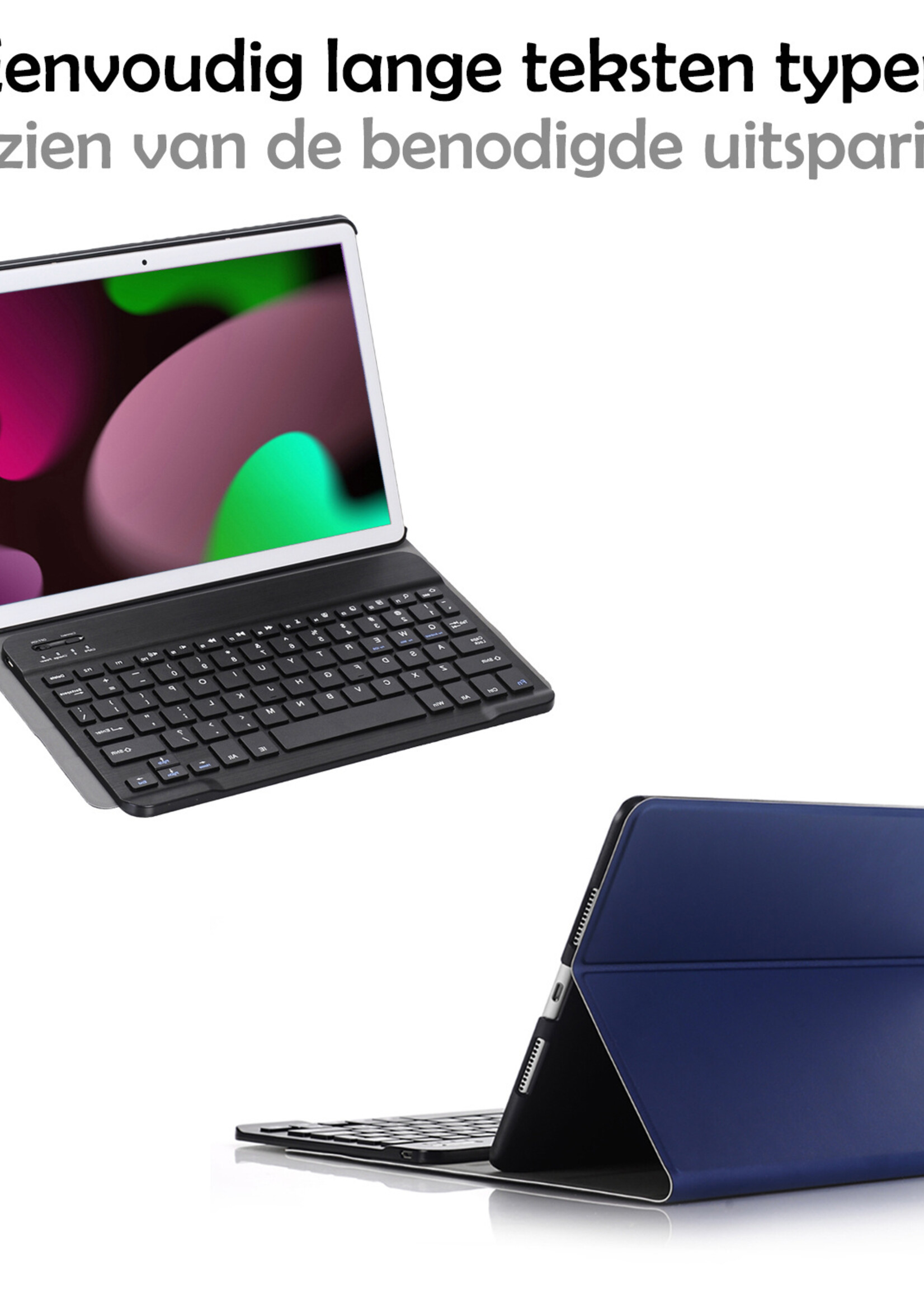 LUQ Hoes Geschikt voor iPad 10.2 2021 Hoes Keyboard Cover Toetsenbord Hoesje Met Screenprotector - Hoesje Geschikt voor iPad 9 Toetsenbord Hoes - Donkerblauw