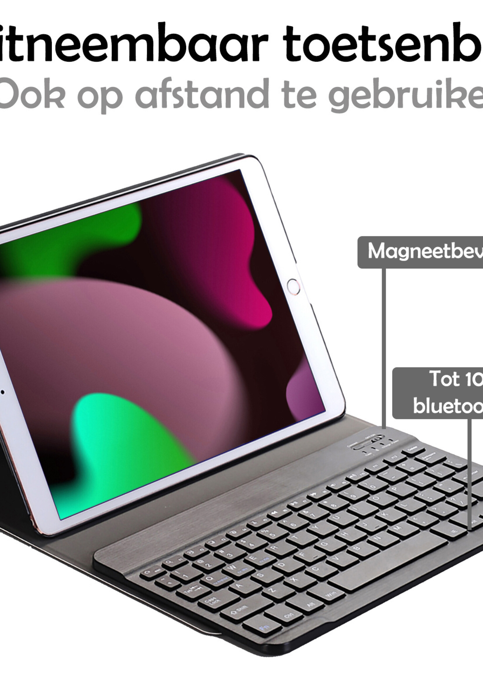 LUQ Hoes Geschikt voor iPad 10.2 2021 Hoes Keyboard Cover Toetsenbord Hoesje Met Screenprotector - Hoesje Geschikt voor iPad 9 Toetsenbord Hoes - Rosé goud