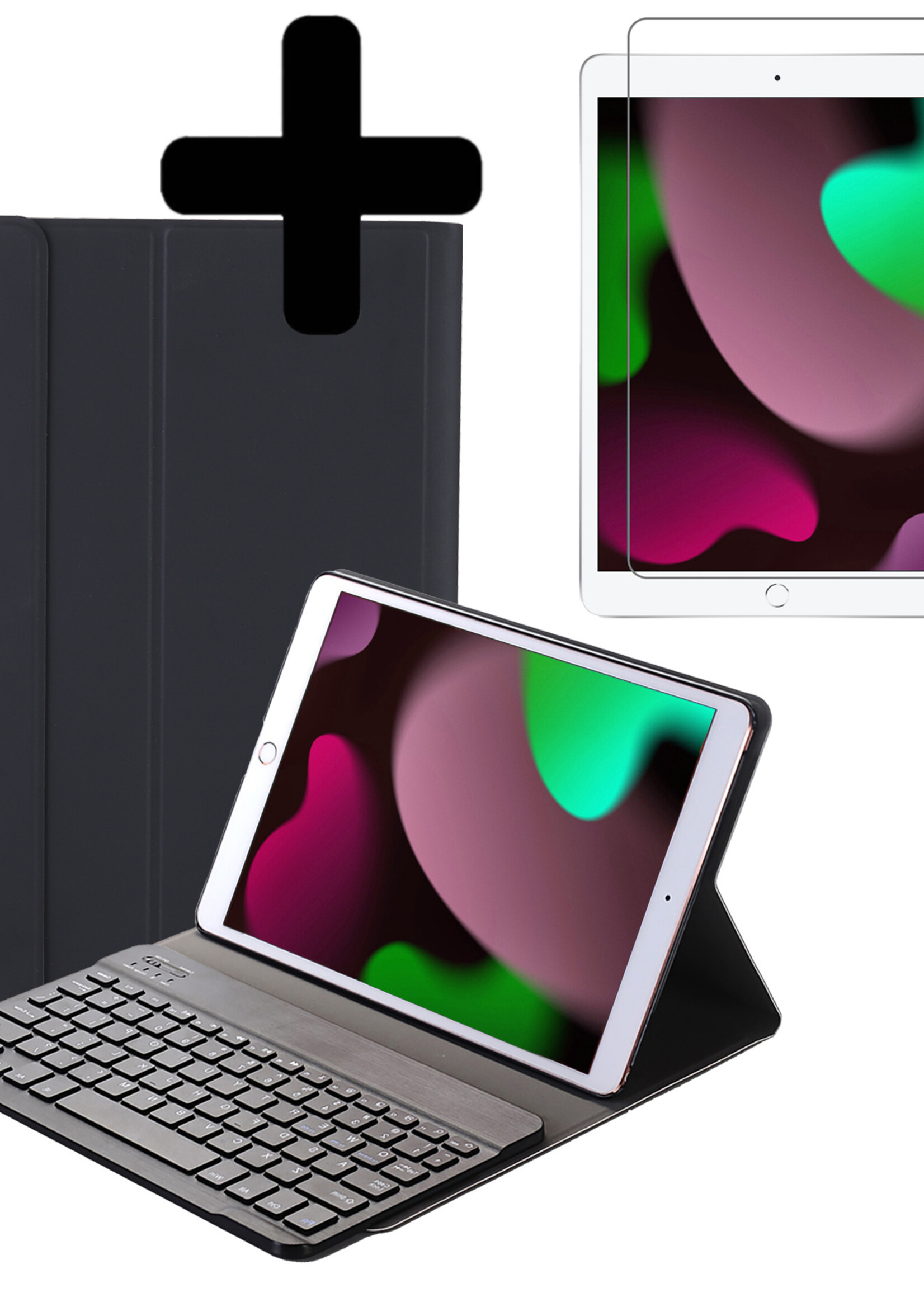 LUQ Hoes Geschikt voor iPad 10.2 2021 Hoes Keyboard Cover Toetsenbord Hoesje Met Screenprotector - Hoesje Geschikt voor iPad 9 Toetsenbord Hoes - Zwart