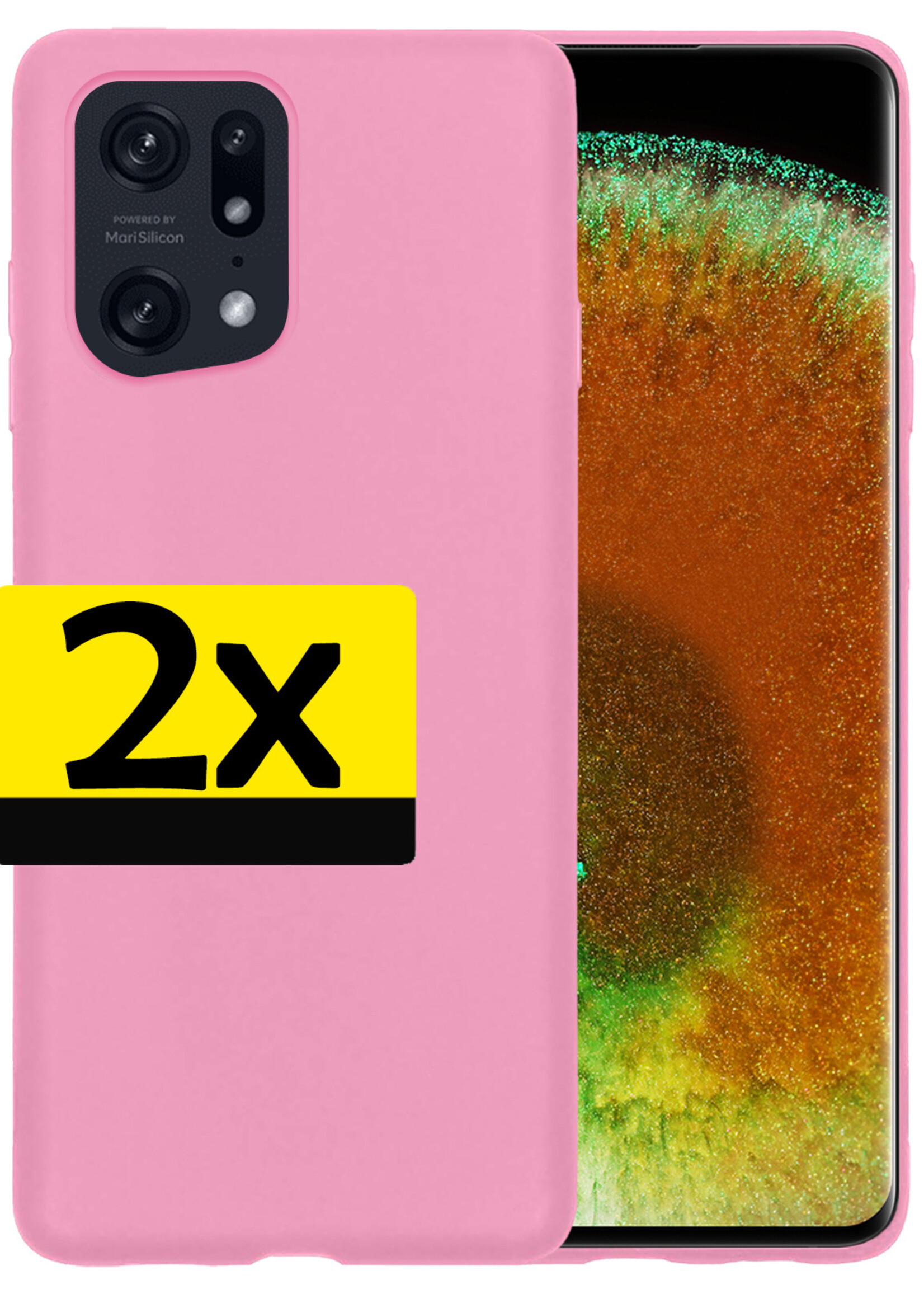 LUQ Hoesje Geschikt voor OPPO Find X5 Hoesje Siliconen Case - Hoes Geschikt voor OPPO X5 Hoes Siliconen - Lichtroze - 2 Stuks