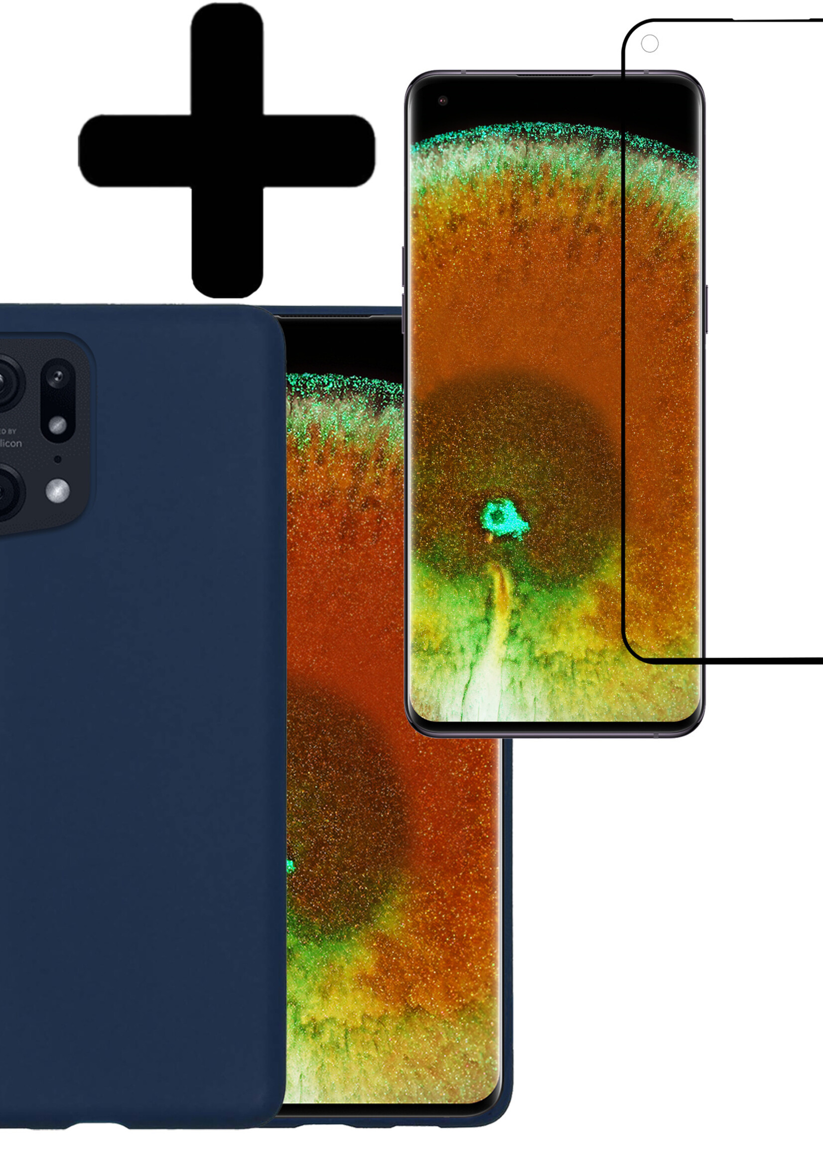 LUQ Hoesje Geschikt voor OPPO Find X5 Hoesje Siliconen Case Met Screenprotector - Hoes Geschikt voor OPPO X5 Hoes Siliconen - Donkerblauw
