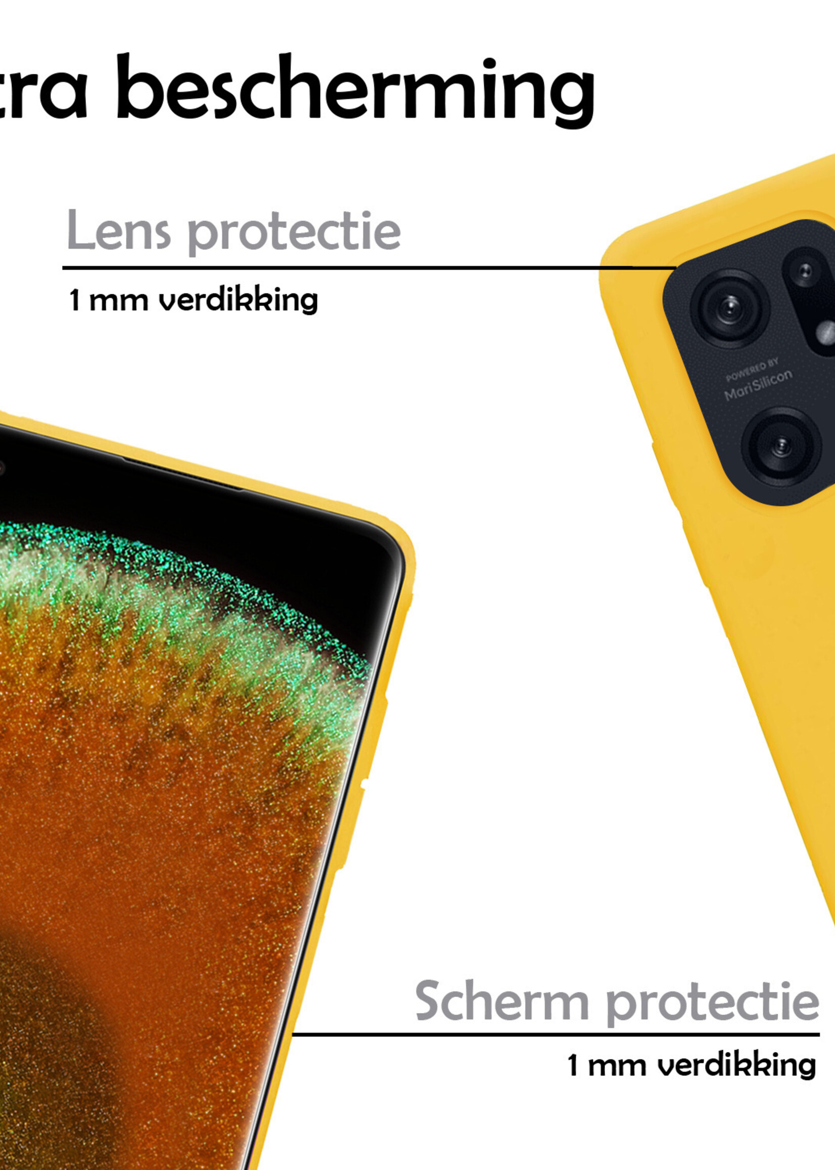 LUQ Hoesje Geschikt voor OPPO Find X5 Hoesje Siliconen Case Met Screenprotector - Hoes Geschikt voor OPPO X5 Hoes Siliconen - Geel