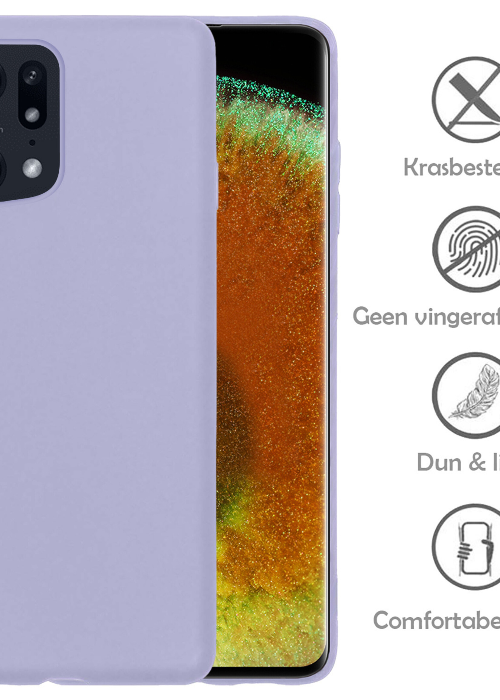 LUQ Hoesje Geschikt voor OPPO Find X5 Hoesje Siliconen Case Met Screenprotector - Hoes Geschikt voor OPPO X5 Hoes Siliconen - Lila