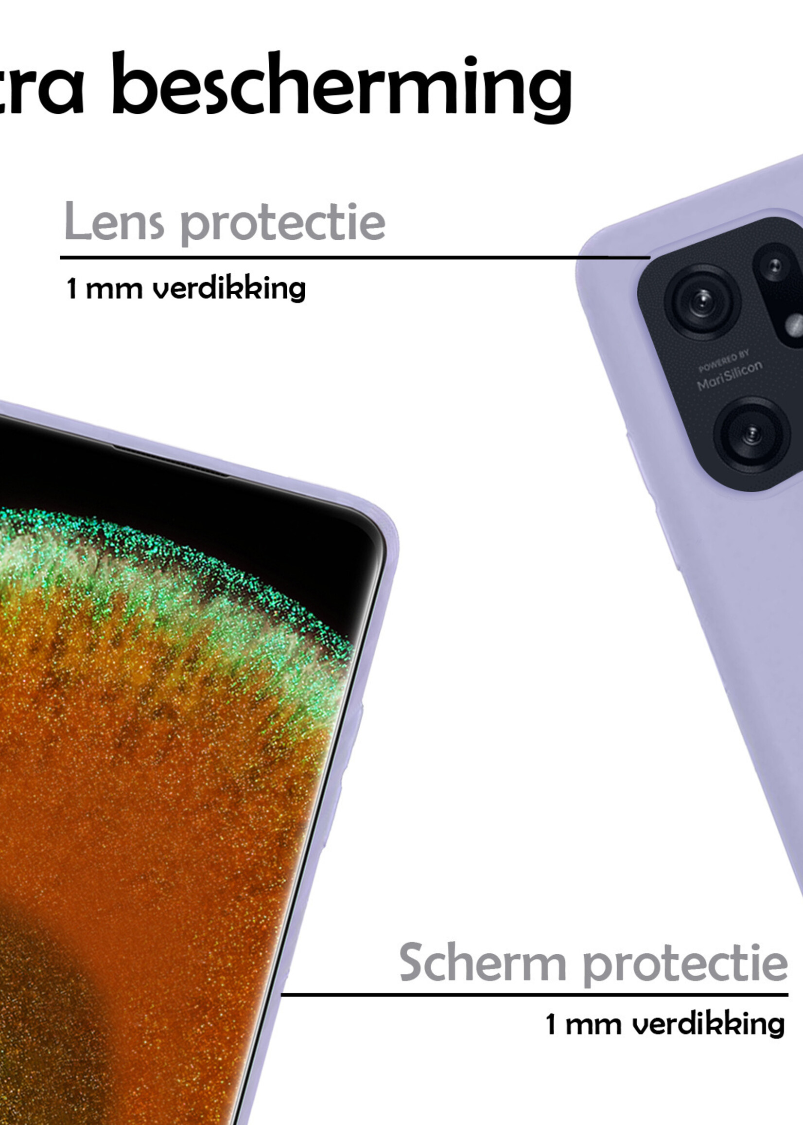 LUQ Hoesje Geschikt voor OPPO Find X5 Hoesje Siliconen Case Met Screenprotector - Hoes Geschikt voor OPPO X5 Hoes Siliconen - Lila